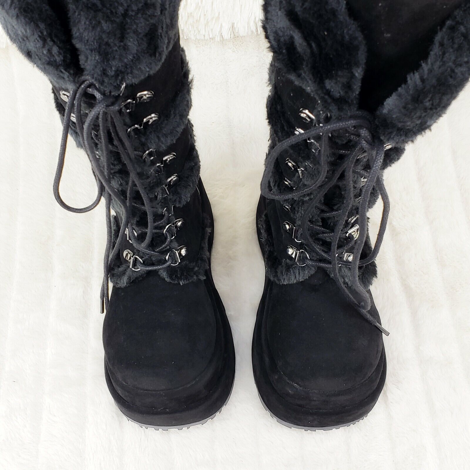 Bear 202 Black Faux Fur / Suede Platform Goth Punk Calf Boots NY Restock Stomper - Totally Wicked Footwear