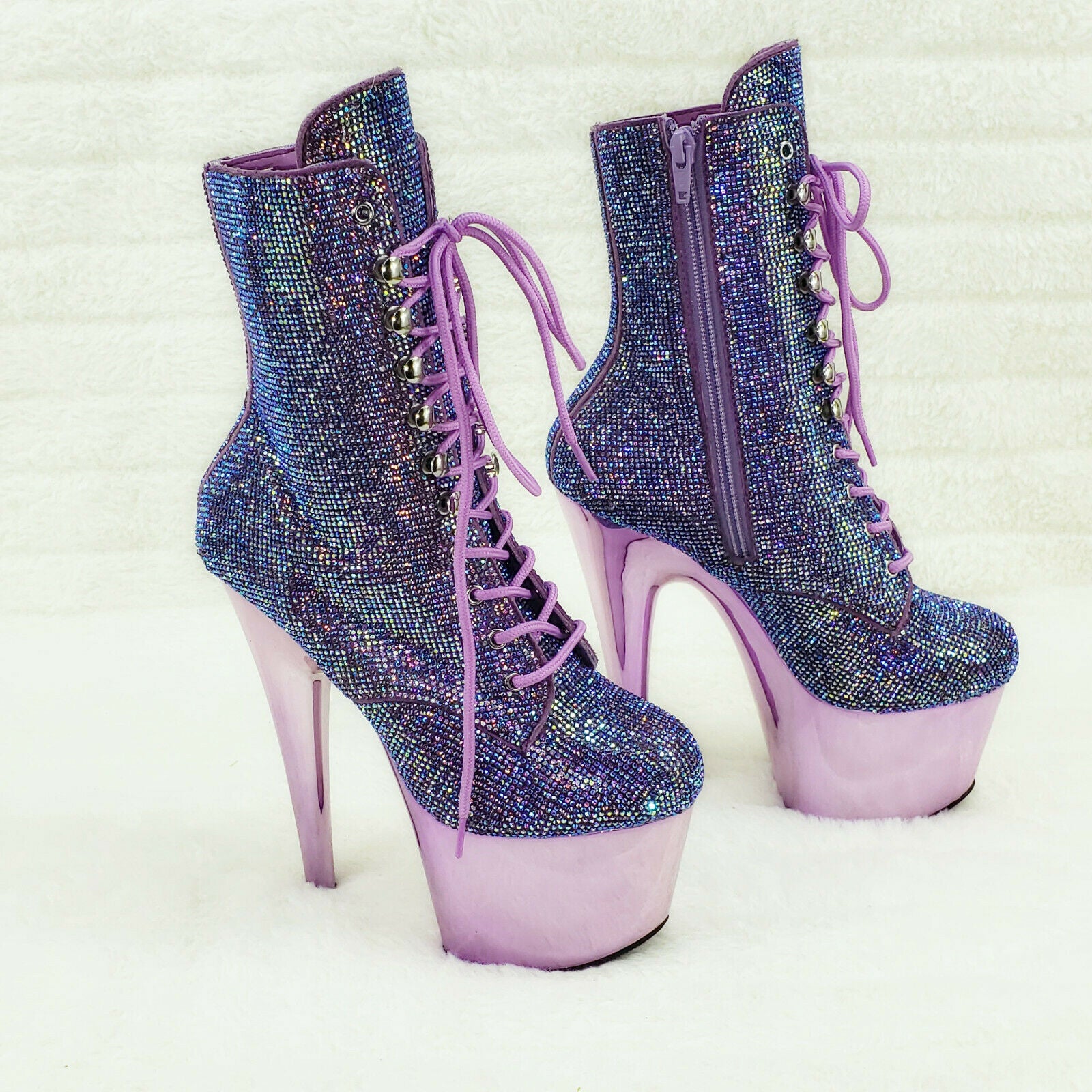 Adore 1020CHRS Lavender Purple Rhinestone 7" High Heel Platform Ankle Boots NY - Totally Wicked Footwear