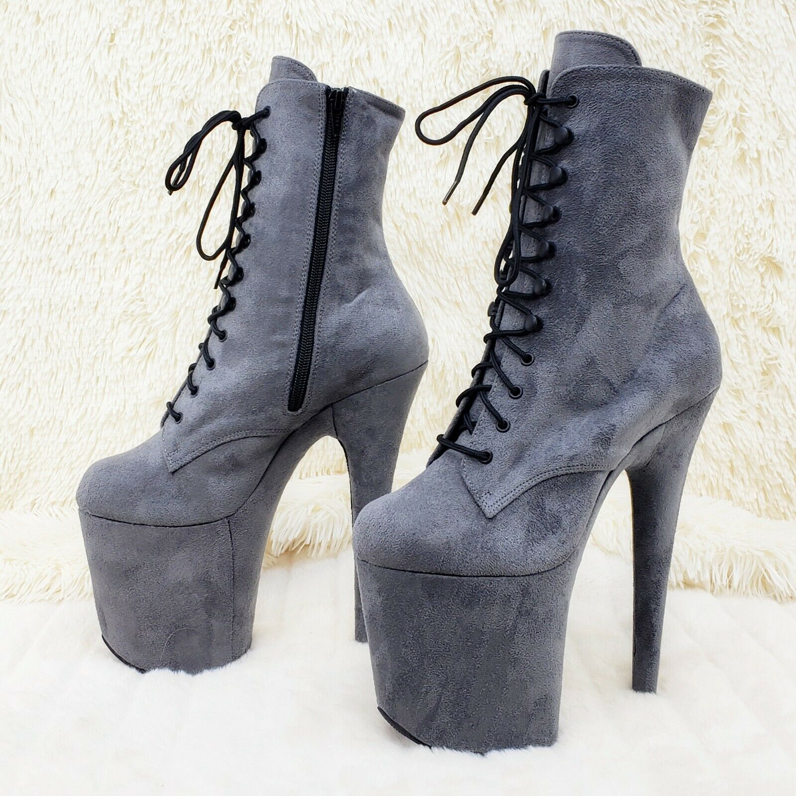 Flamingo 1020FS Gray Vegan Suede 8" High Heel Platform Ankle Boot US Sizes NY - Totally Wicked Footwear