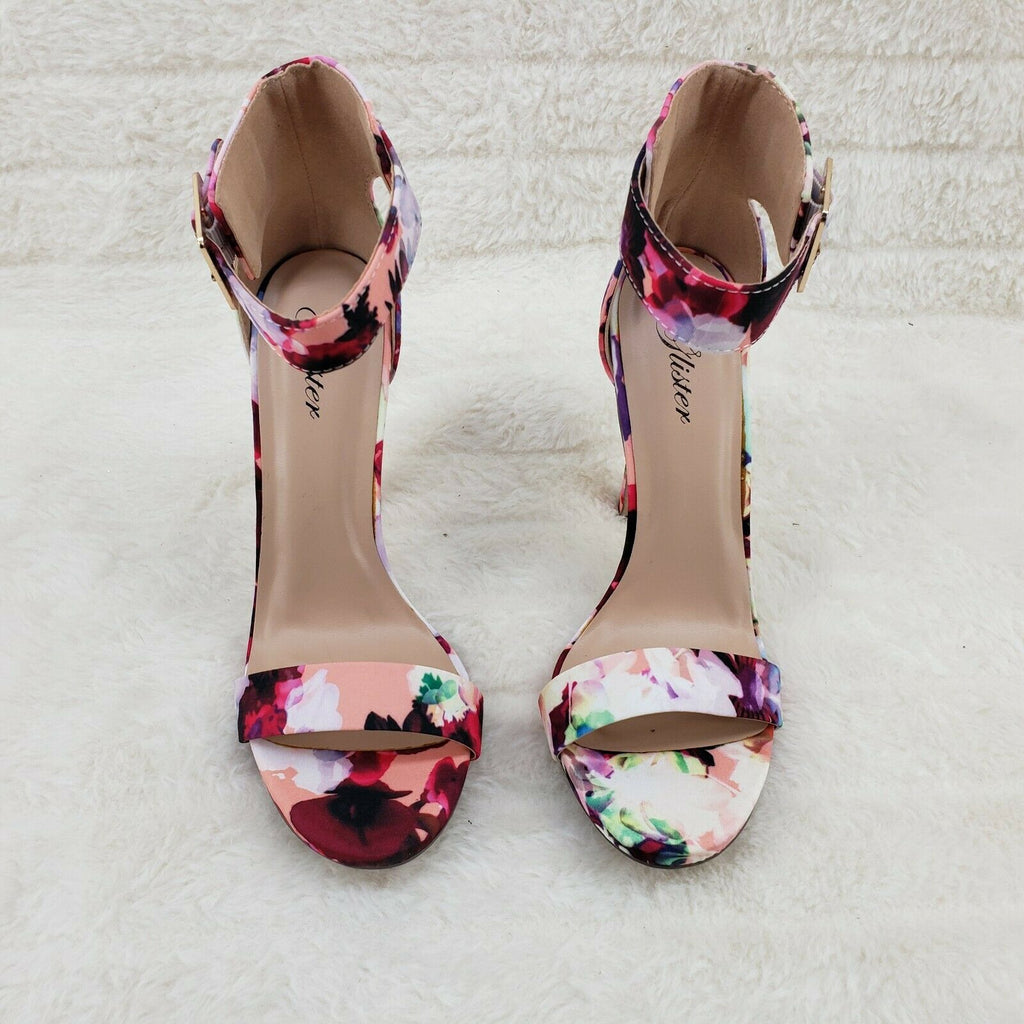 Sexy Floral Print Ankle Strap 4.5" High Heel Shoes Heels Glister - Totally Wicked Footwear