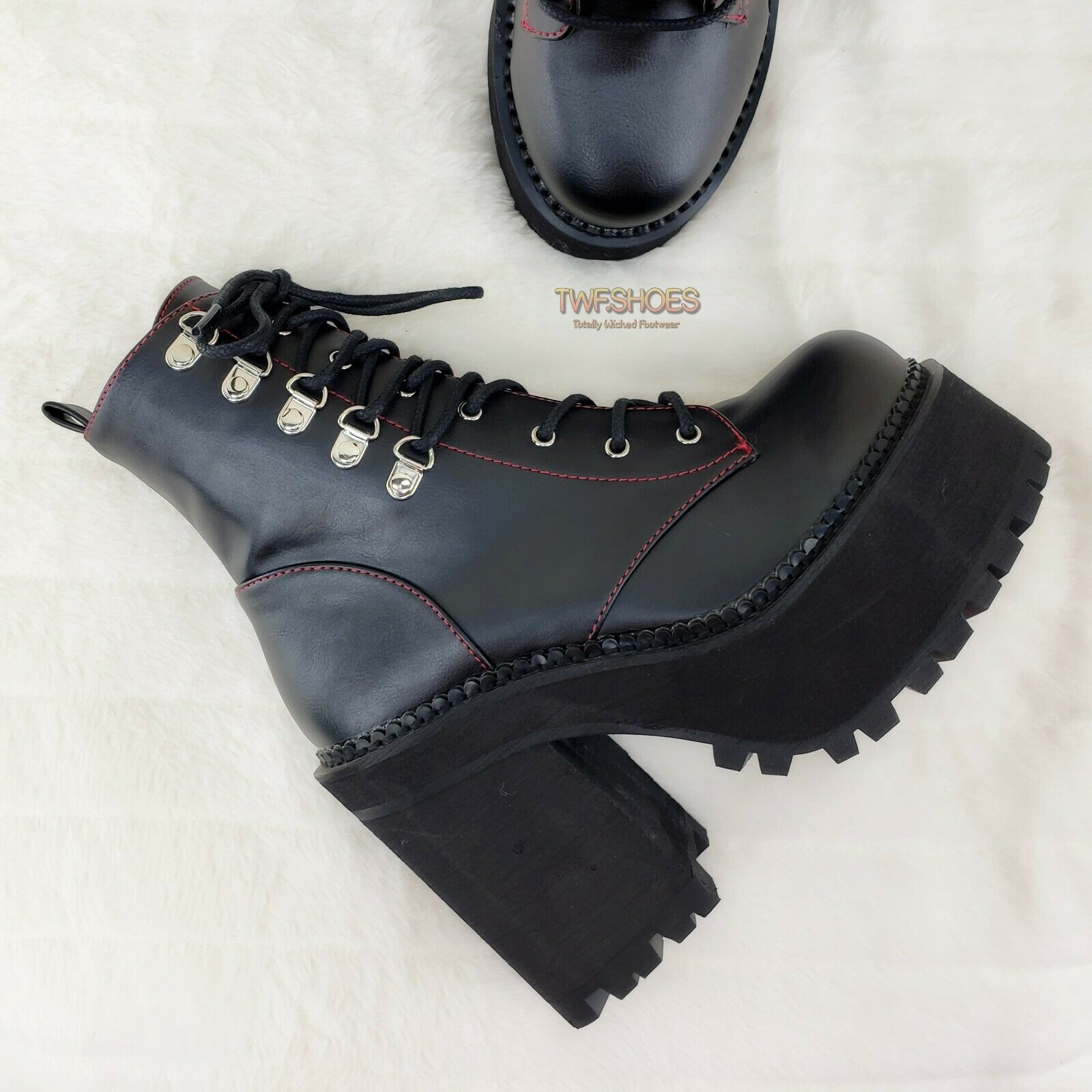 Assault 100 Gothic Punk Heel Cleat Platform Red Stitch Ankle Boot NY - Totally Wicked Footwear