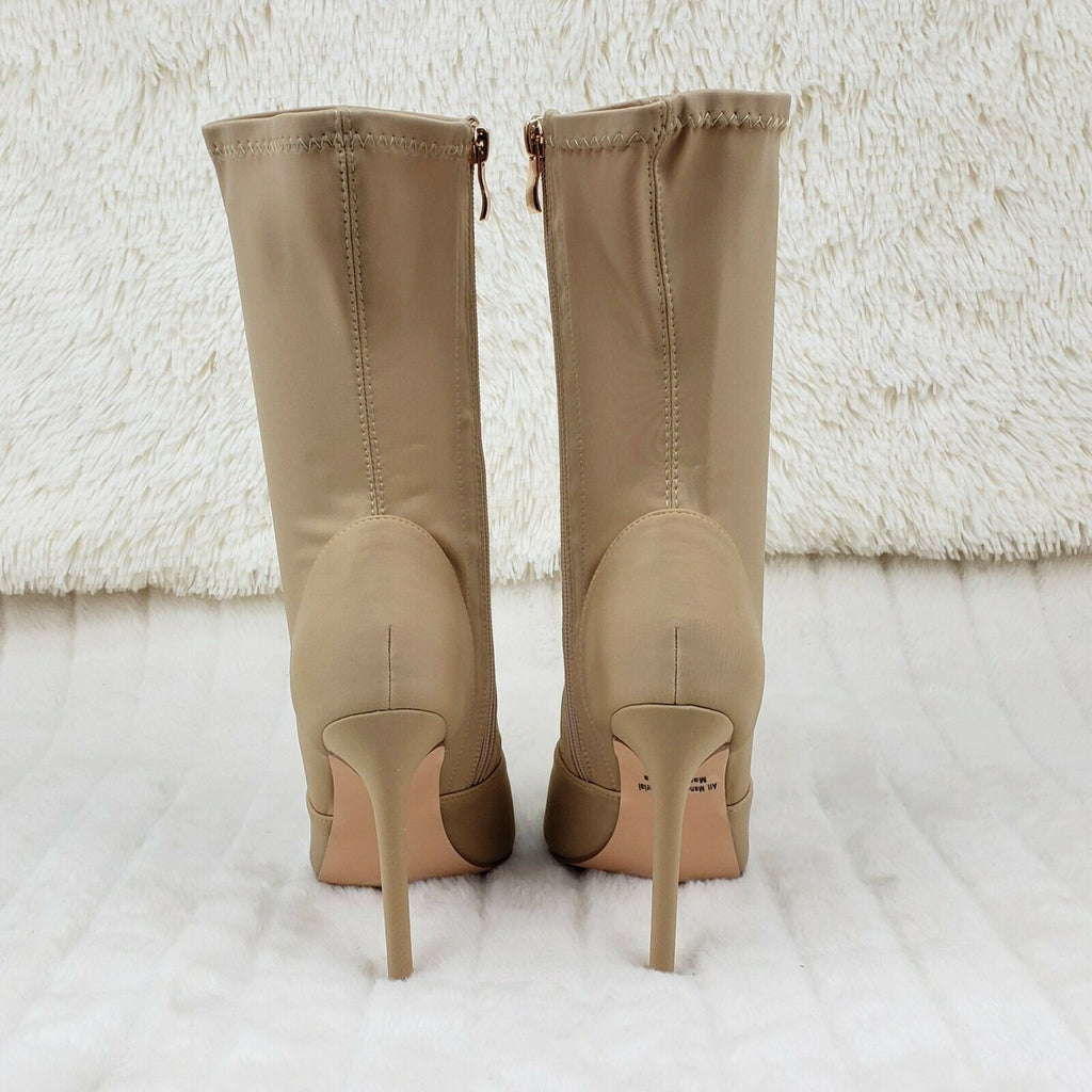 Victoria Nude Stretch Square Open Toe High Heel Ankle Boots - Totally Wicked Footwear