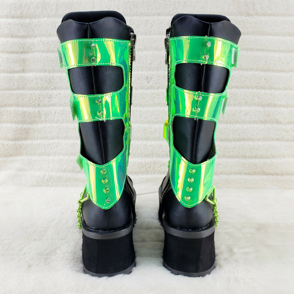 GraveDigger 255 Neon Green Shin Gaurd Mid Calf Boots Men Sizes NY IN HOUSE - Totally Wicked Footwear