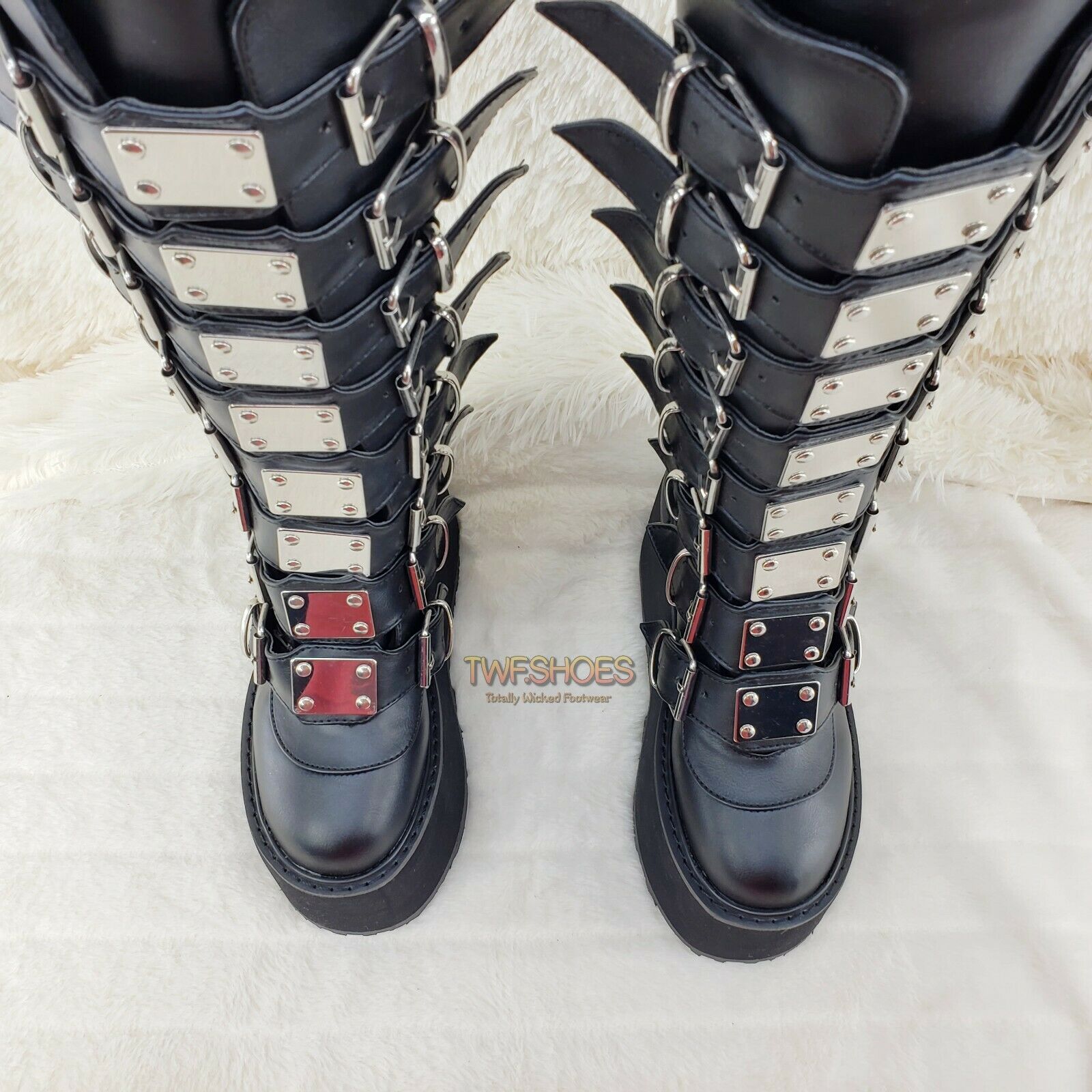 Damned 318 Multi Strap Goth Punk Rock Platform Boots Black Matte Restocked NY - Totally Wicked Footwear
