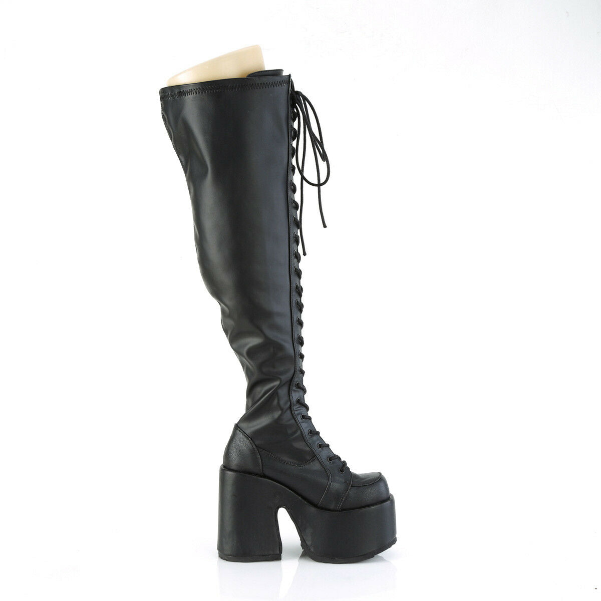 Camel 300WC Wide Cut Platform Stretch Goth Punk Thigh Boots Black Matte NY - Totally Wicked Footwear