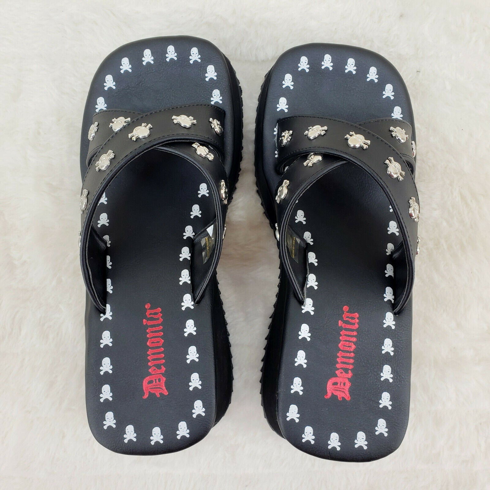Flip Demonia Goth Slip On Sandals With Skull Studs In House Stock NY 8-12 - Totally Wicked Footwear