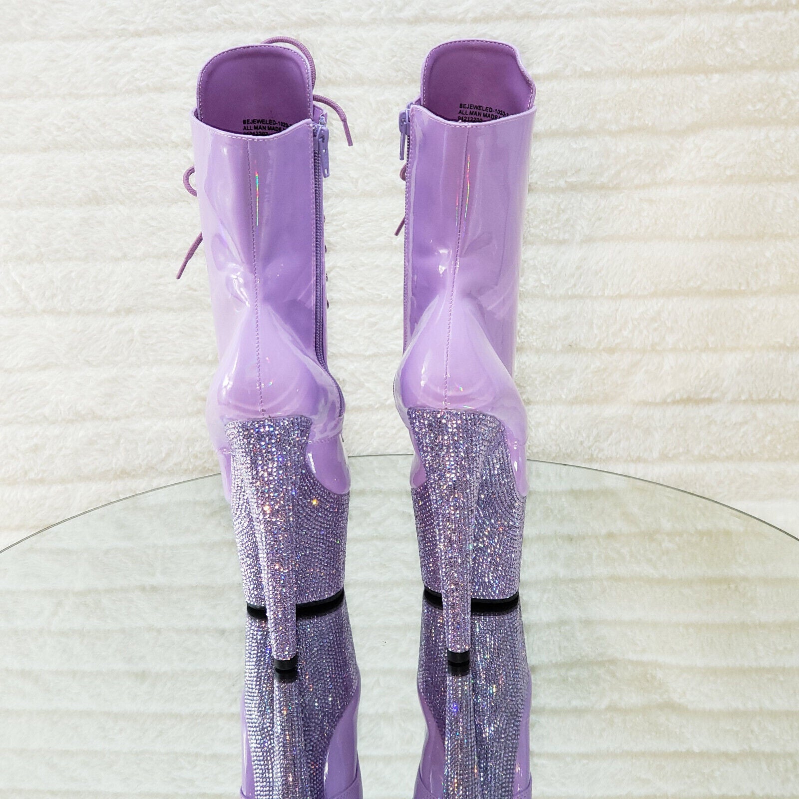 Bejeweled Lilac Rhinestone Platform Lace Up Ankle Boots 7" High Heels IN HOUSE - Totally Wicked Footwear