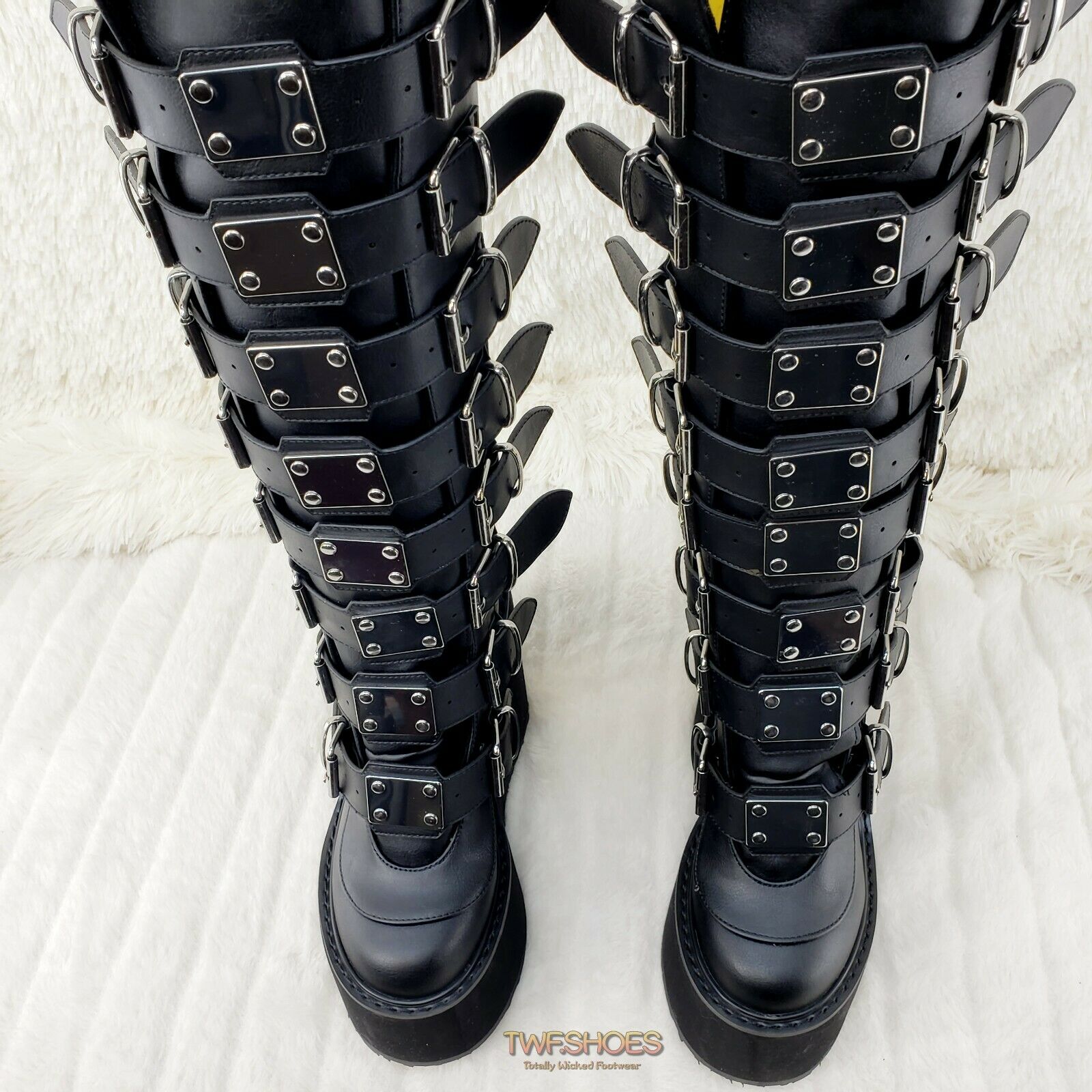 Swing 815WC Black Matte Goth Wide Calf Knee Boots 5.5" Platform NY - Totally Wicked Footwear