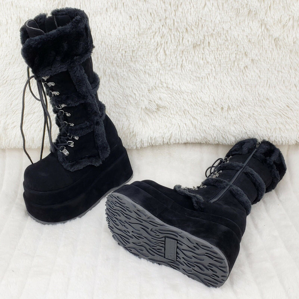 Bear 202 Black Faux Fur / Suede Platform Goth Punk Calf Boots NY Restock Stomper - Totally Wicked Footwear