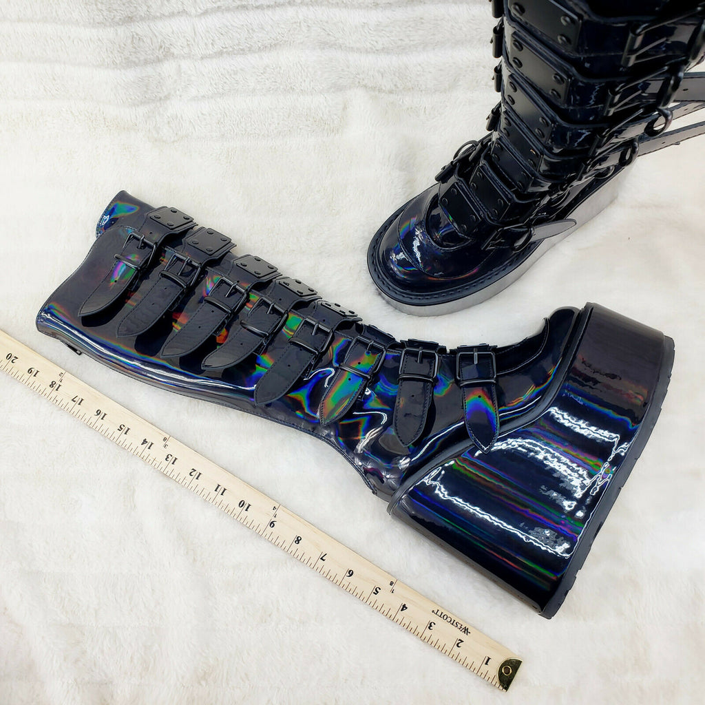 Swing 815 Black Oil Slick hologram Goth Punk Knee Boot 5.5" Platform In House - Totally Wicked Footwear