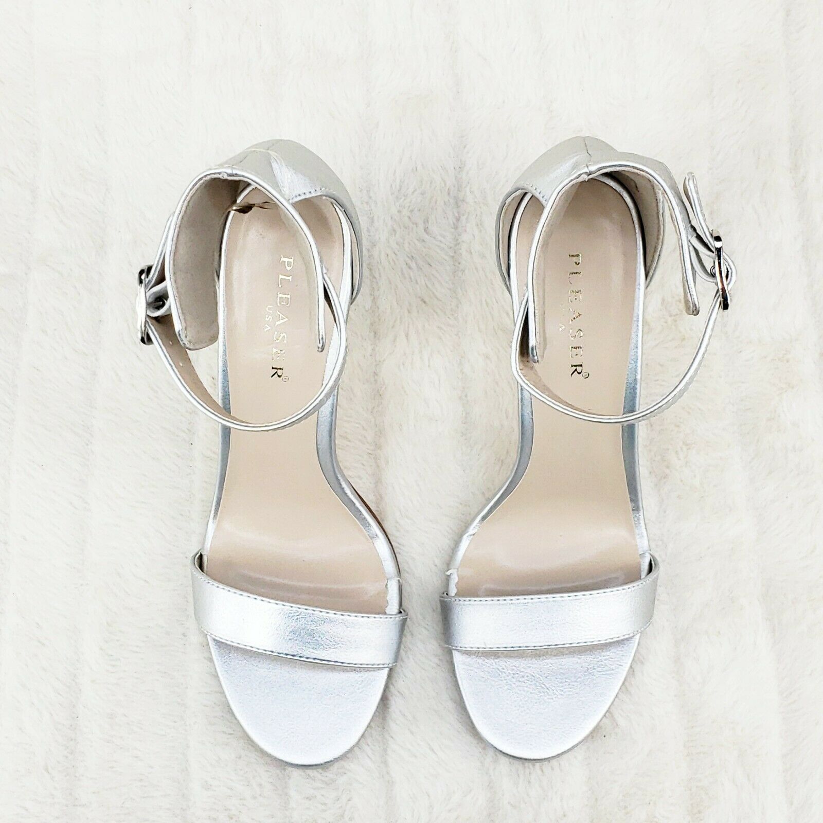 Amuse 10 Silver Matte Ankle Strap 5" High Heel Shoes Sizes 8 9 10 NY - Totally Wicked Footwear