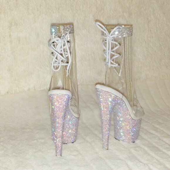 1018C Bejeweled Rhinestone Platform & Trim Ankle Boots High Heels Shoes Shooties - Totally Wicked Footwear
