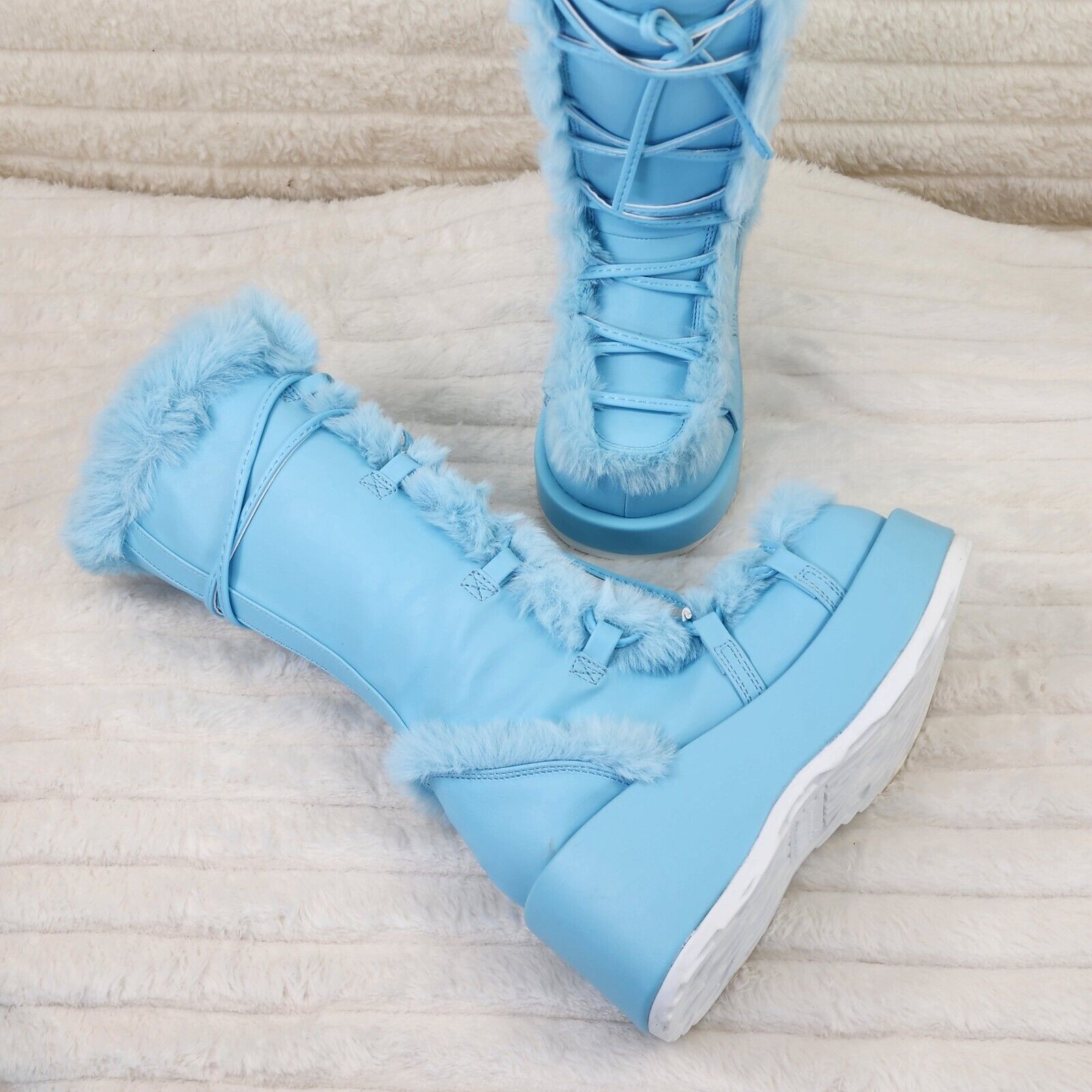 311 Cub Stomper Baby Blue Mammoth Platform Goth Punk Knee Boots NY Restock - Totally Wicked Footwear