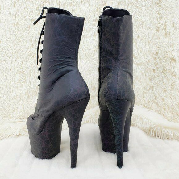 Adore 1020REFL Geo Reflective Upper Platform 7" High Heel Ankle Boots NY - Totally Wicked Footwear
