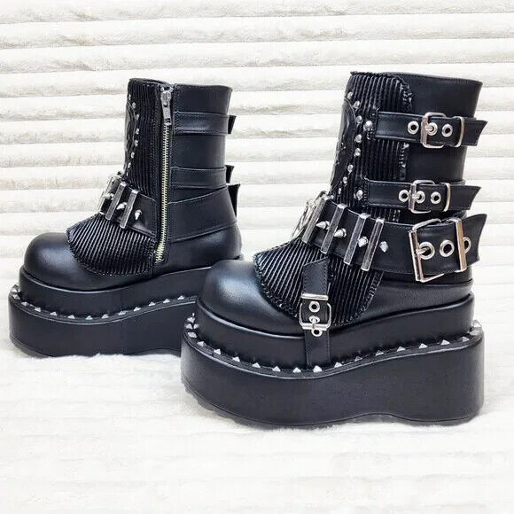 Stud & Skull Patch Black Matte Bear 150 Platform Ankle Boots Goth Punk Rave NY - Totally Wicked Footwear