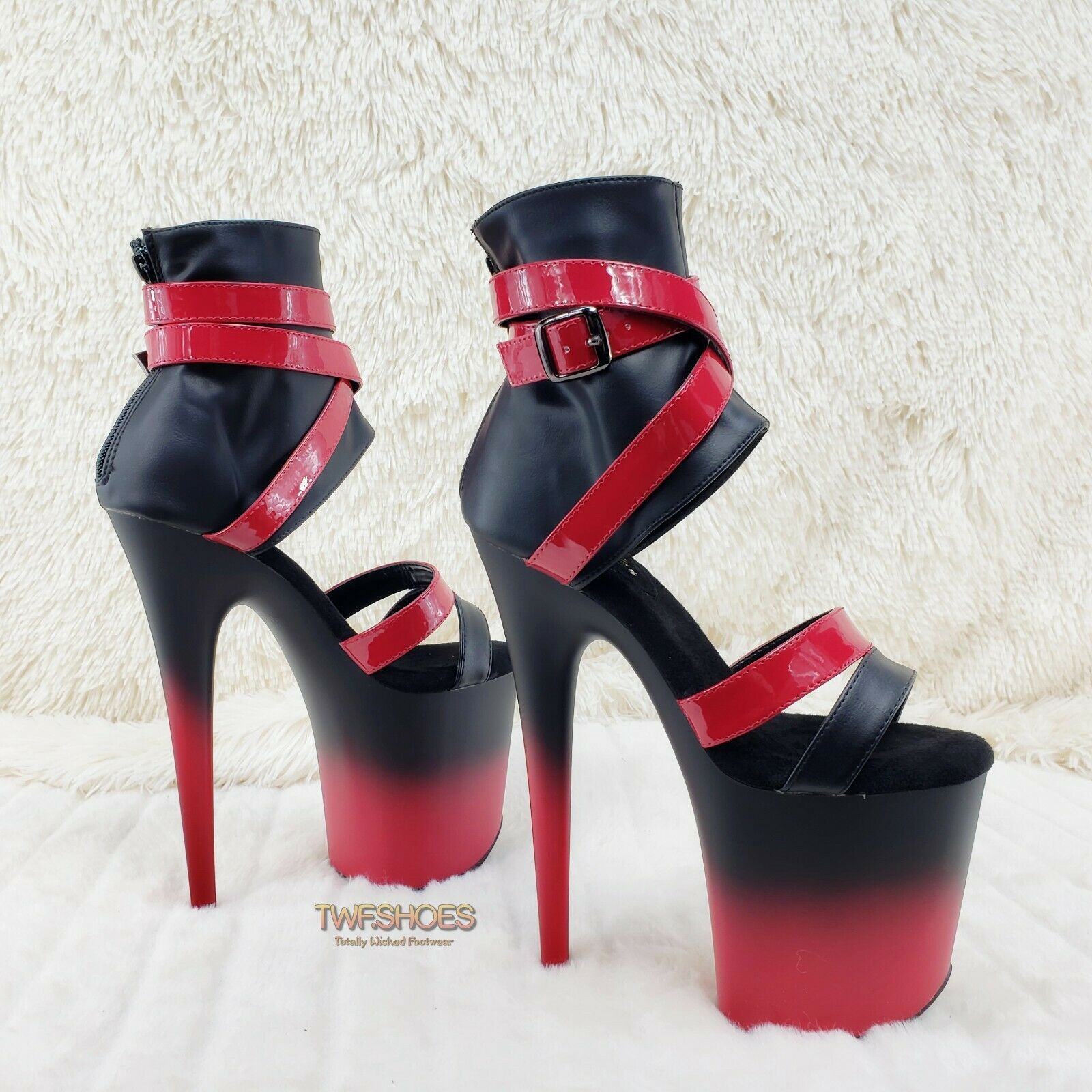 Flamingo 80015 Two Tone Red Black 8" High Heel Shoe Size 7-12 NY - Totally Wicked Footwear