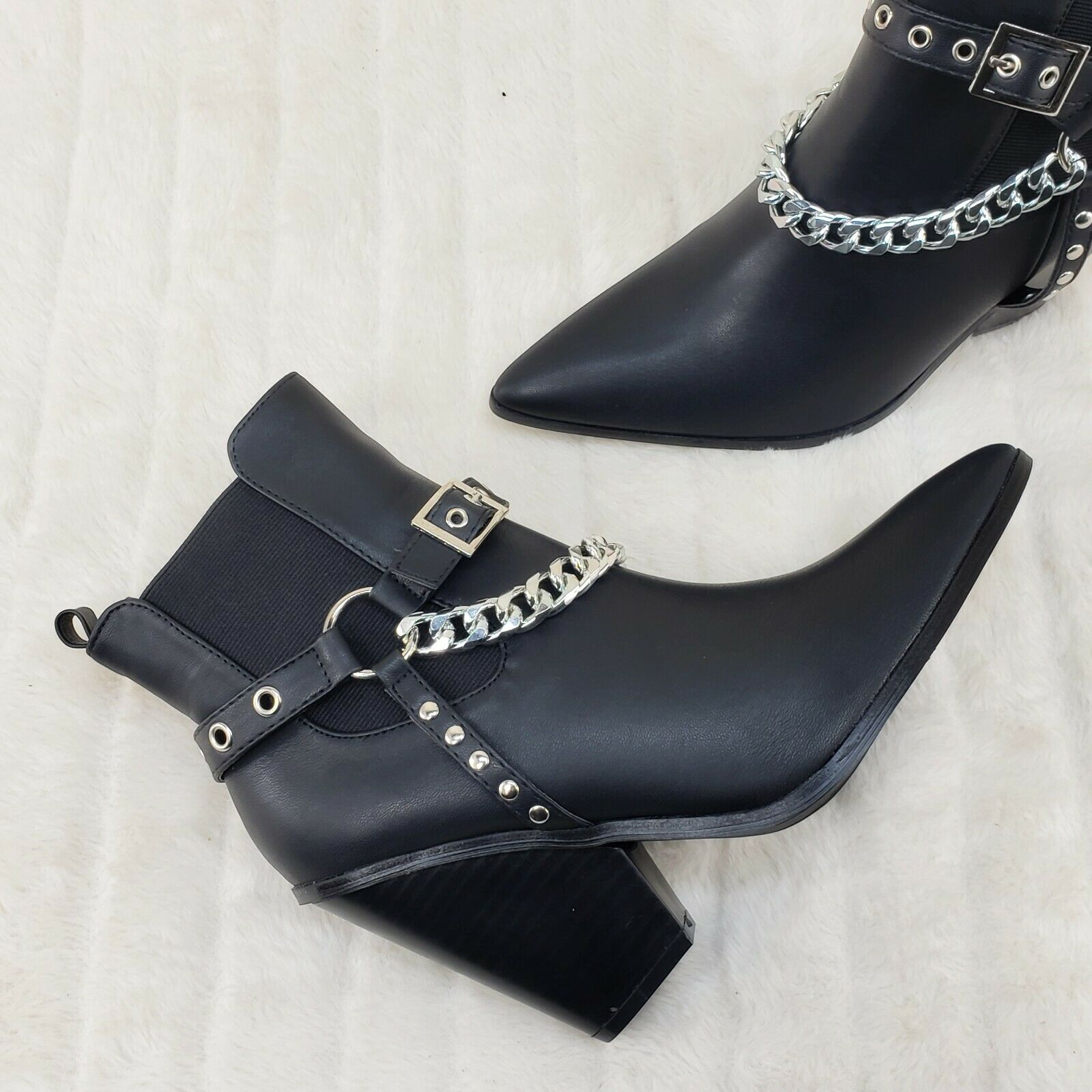 Dimitri Western Chain Strap Cowboy / Cowgirl Pull Ankle Boots Black 6-11 - Totally Wicked Footwear