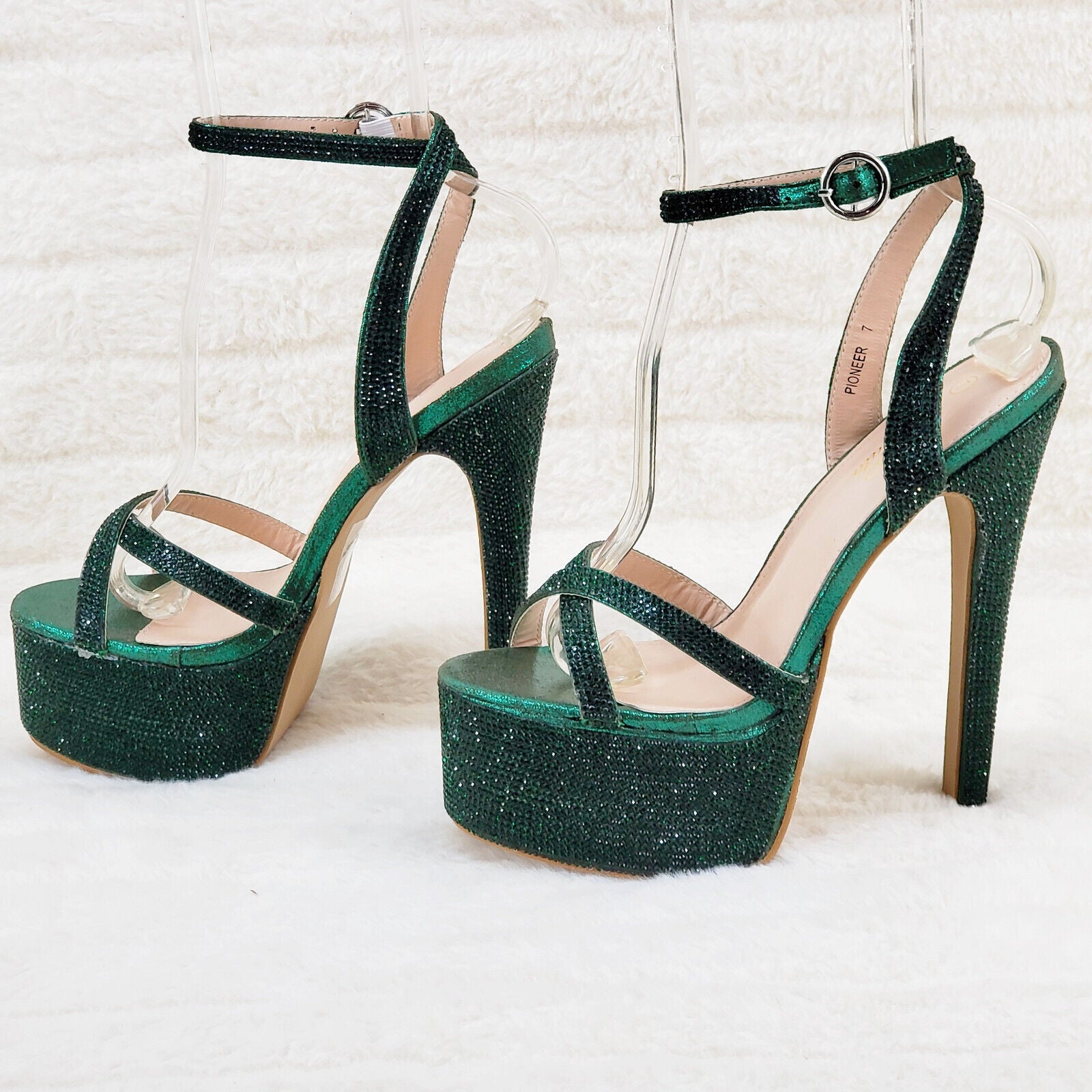 Bejeweled Pioneer Emerald Green Sparkling Rhinestone Platform 6.5" Heels Shoes - Totally Wicked Footwear