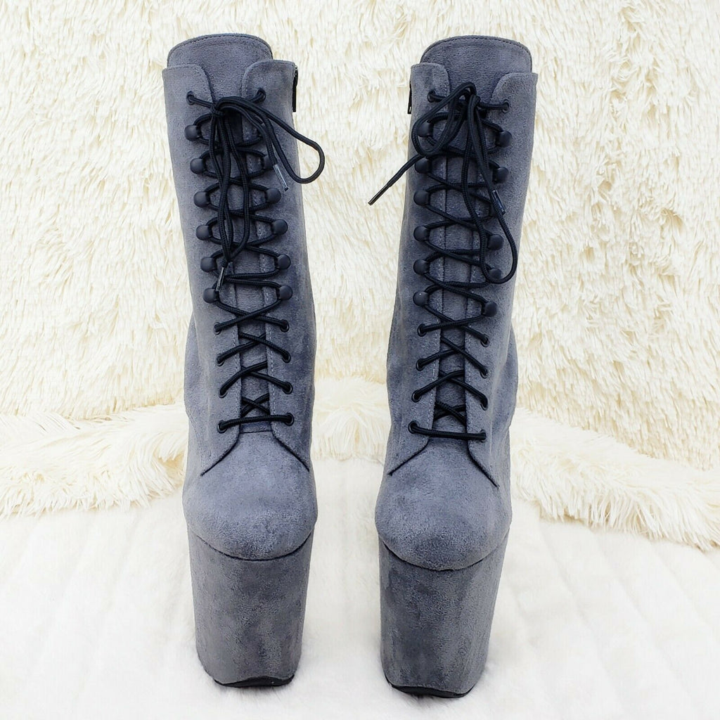 Flamingo 1020FS Gray Vegan Suede 8" High Heel Platform Ankle Boot US Sizes NY - Totally Wicked Footwear