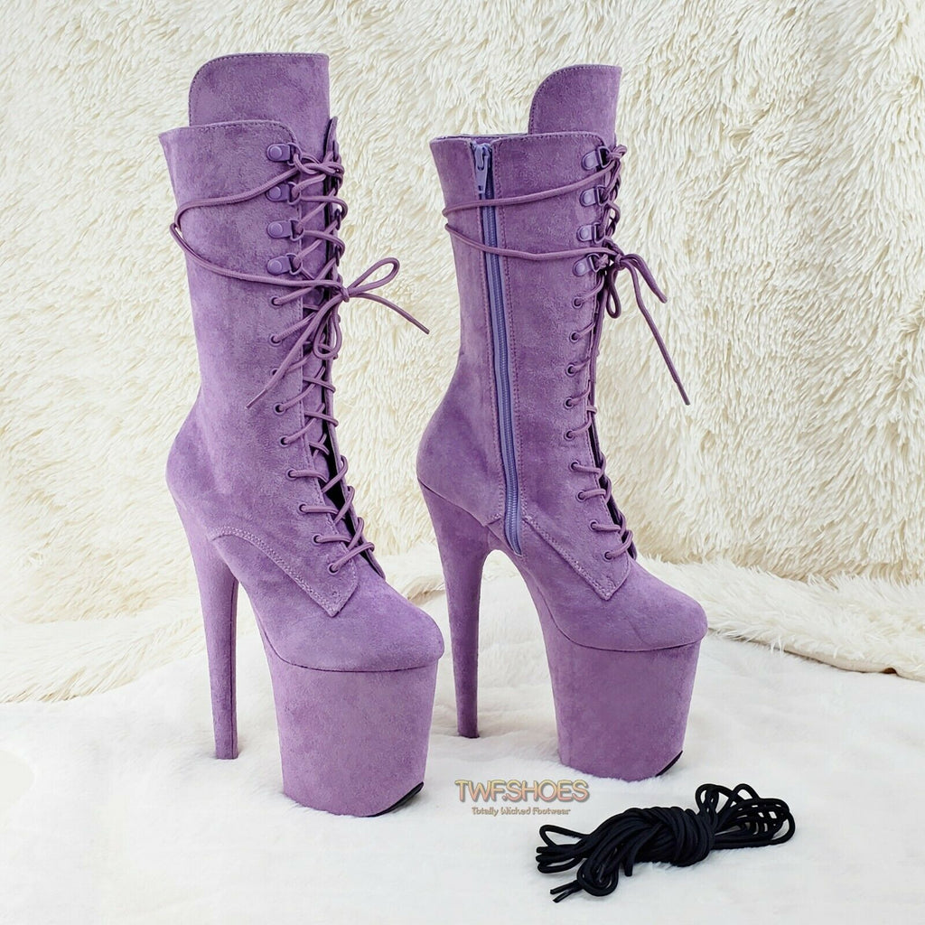 Flamingo 1050FS Lilac Purple V-Suede 8" Heel Platform Mid Calf Boots US 6-12 NY - Totally Wicked Footwear