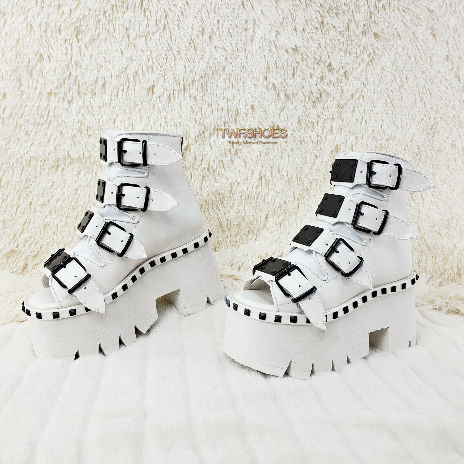 Demonia Ashes 70 White 3.5" Platform Heel Goth Punk Sandal Boots NY - Totally Wicked Footwear