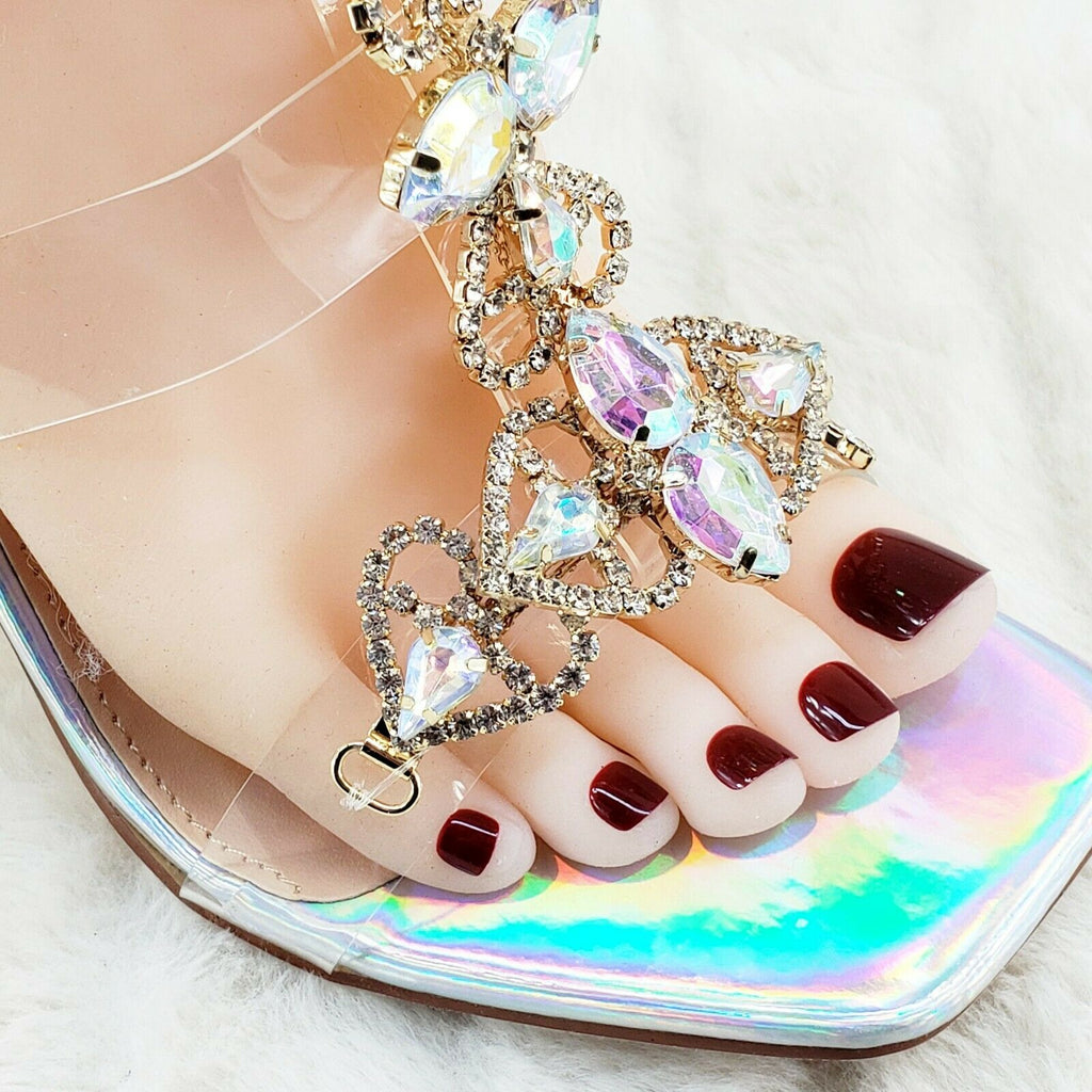 Breezy Rhinestone Jeweled 4" High Heel Sandal Shoes Silver Hologram 7-11 - Totally Wicked Footwear