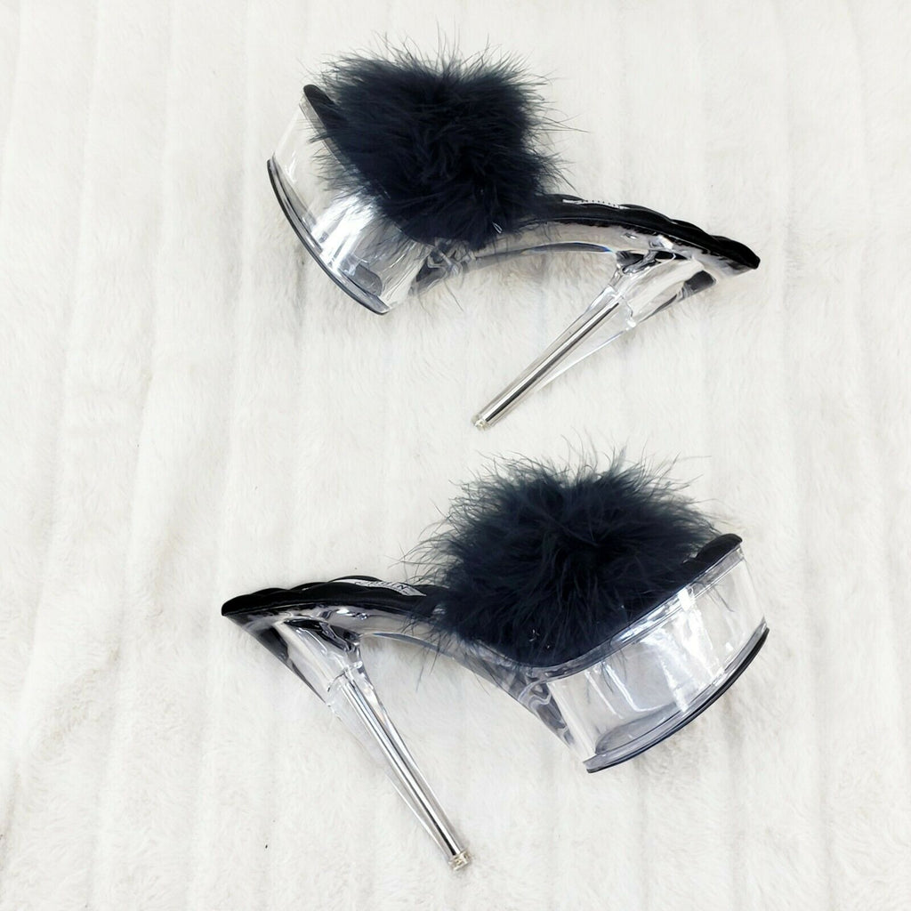 Maren Marabou Feather Slip On Platform Sandals 6" Stiletto Heel Shoes Black - Totally Wicked Footwear