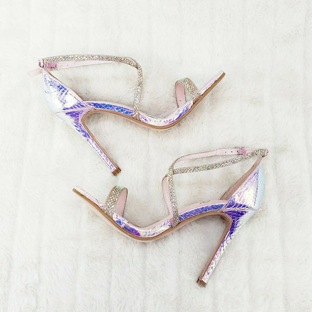 Lisa Pink Snake Hologram Cross Strap Jeweled 4" High Heel Sandals Shoes 6-10 - Totally Wicked Footwear