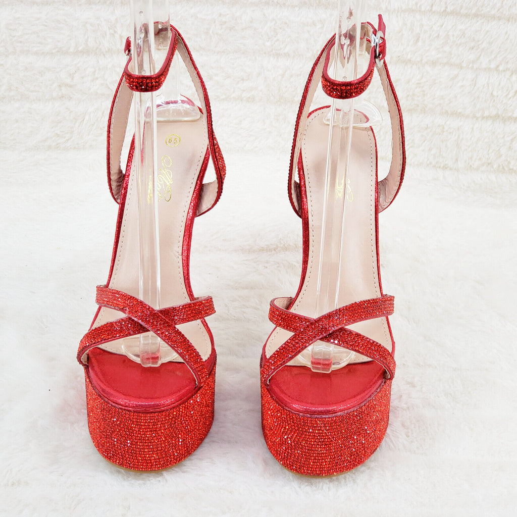 Bejeweled Pioneer Red Sparkling Rhinestone Platform 6.5" Heels Shoes - Totally Wicked Footwear