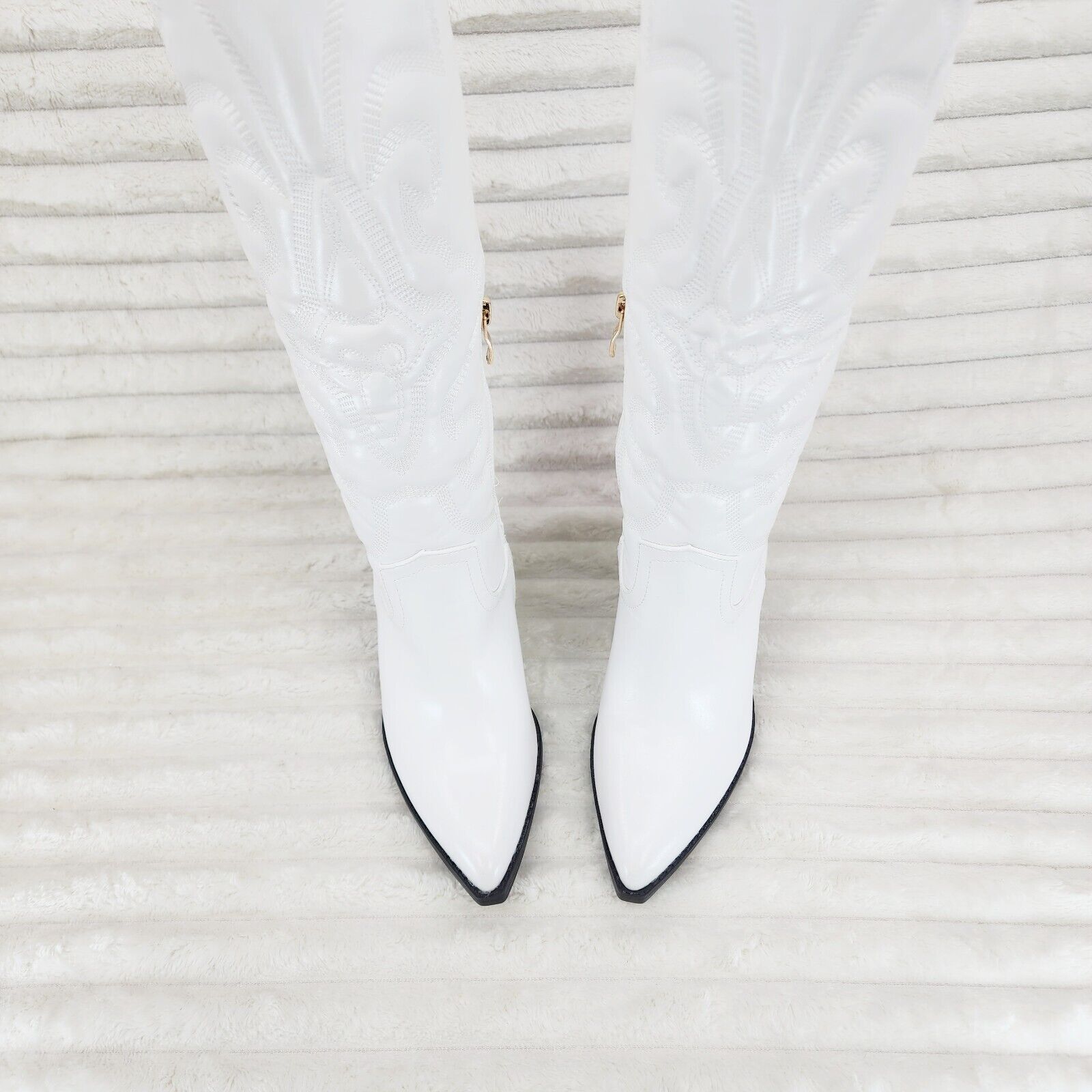 Electric Cowboy Brush Metallic Matte Western Knee High Cowgirl Boots Pearl White - Totally Wicked Footwear