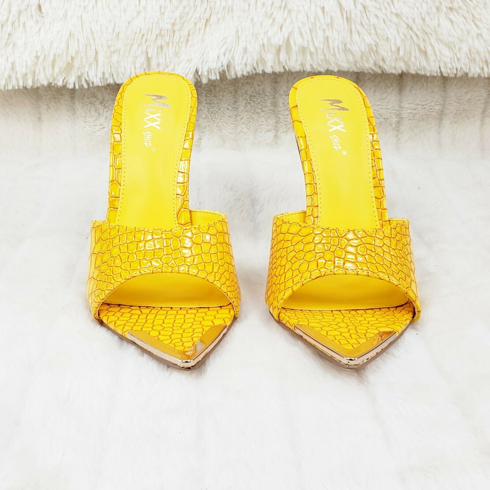 Venus Yellow Slim High Heel Pointy Toe Slip On Sandals Slides Clogs - Totally Wicked Footwear