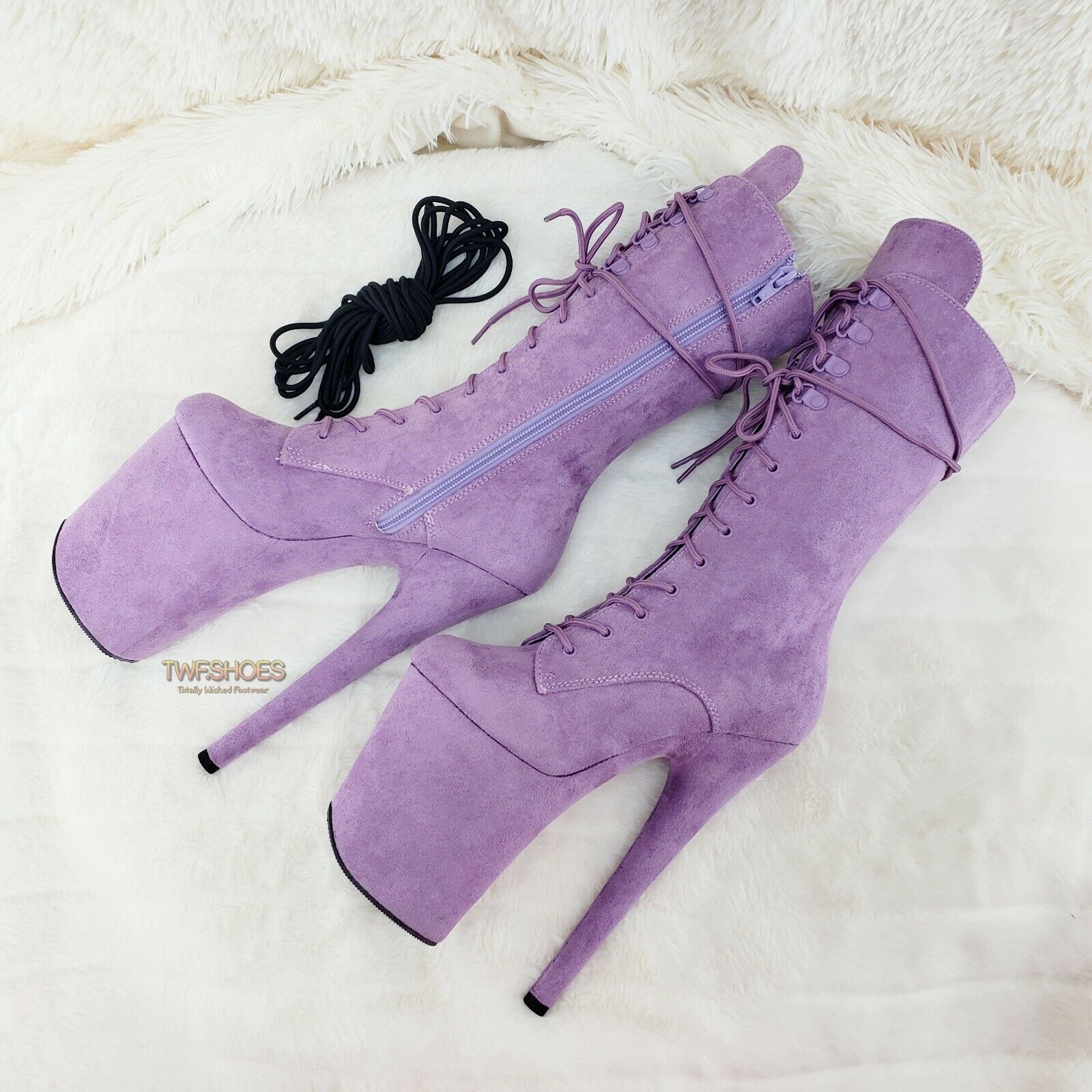 Flamingo 1050FS Lilac Purple V-Suede 8" Heel Platform Mid Calf Boots US 6-12 NY - Totally Wicked Footwear