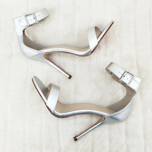 Amuse 10 Silver Matte Ankle Strap 5" High Heel Shoes Sizes 8 9 10 NY - Totally Wicked Footwear