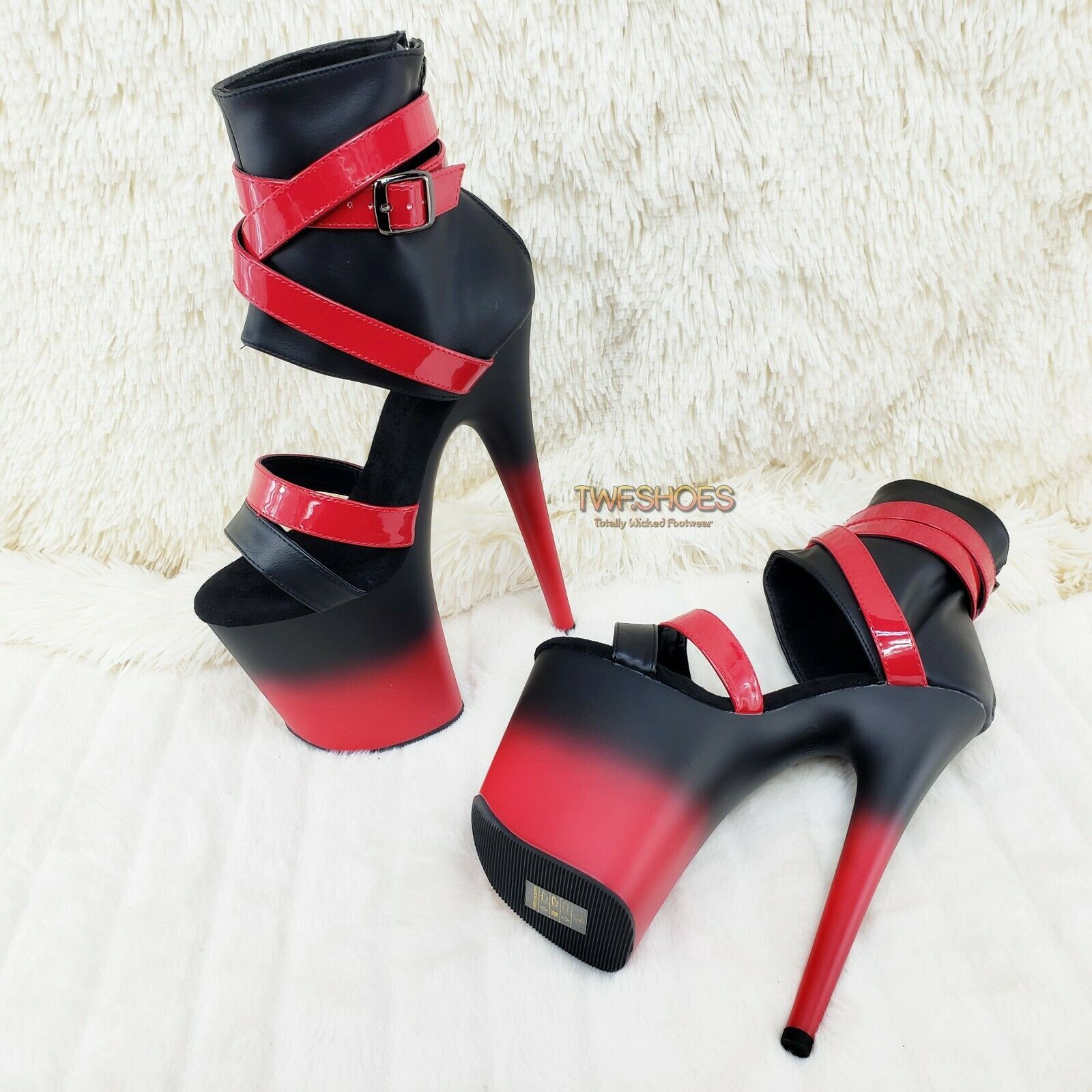 Flamingo 80015 Two Tone Red Black 8" High Heel Shoe Size 7-12 NY - Totally Wicked Footwear