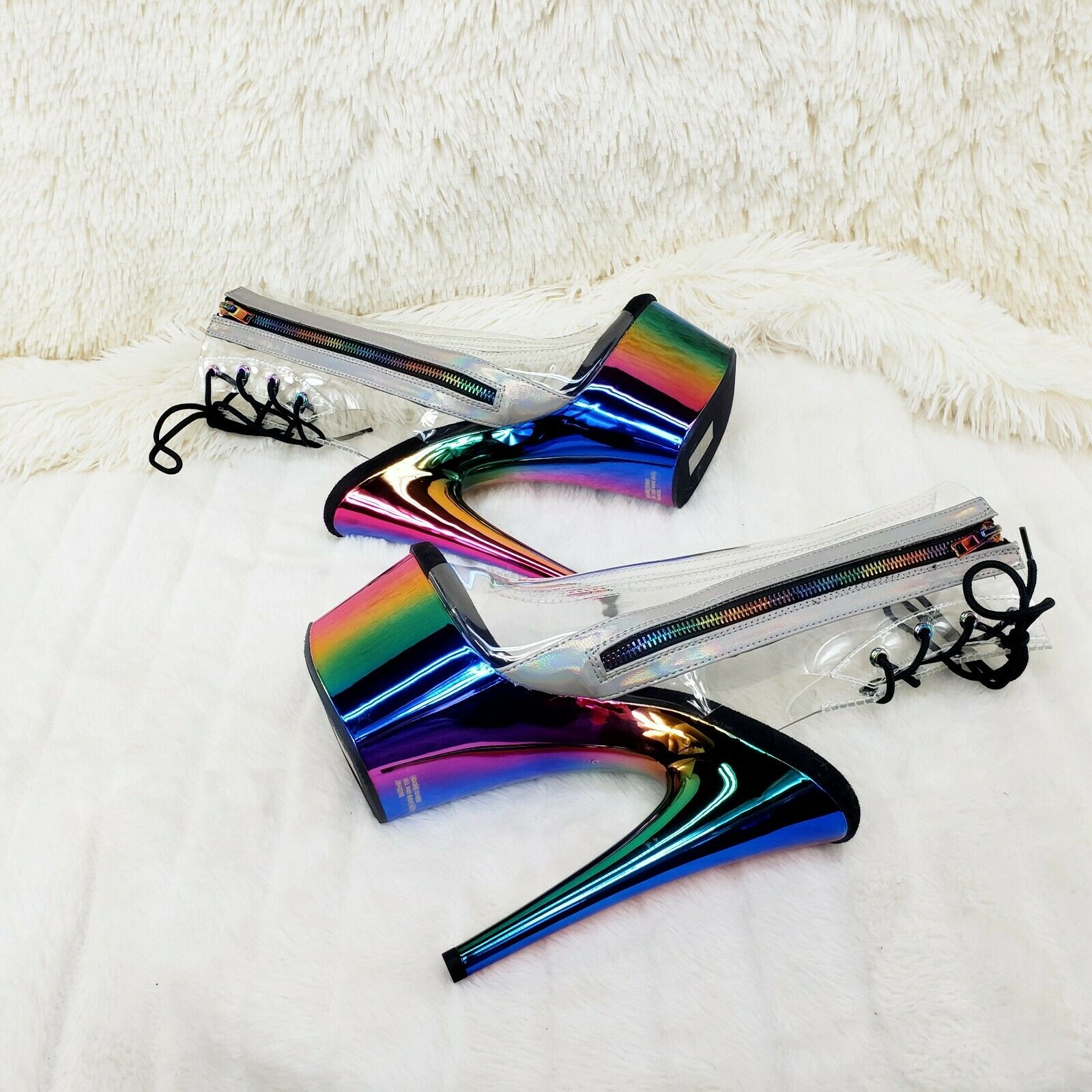 Adore 1018RC Rainbow Chromed 7" Platform Heel Ankle Boots US Size 8 NY - Totally Wicked Footwear