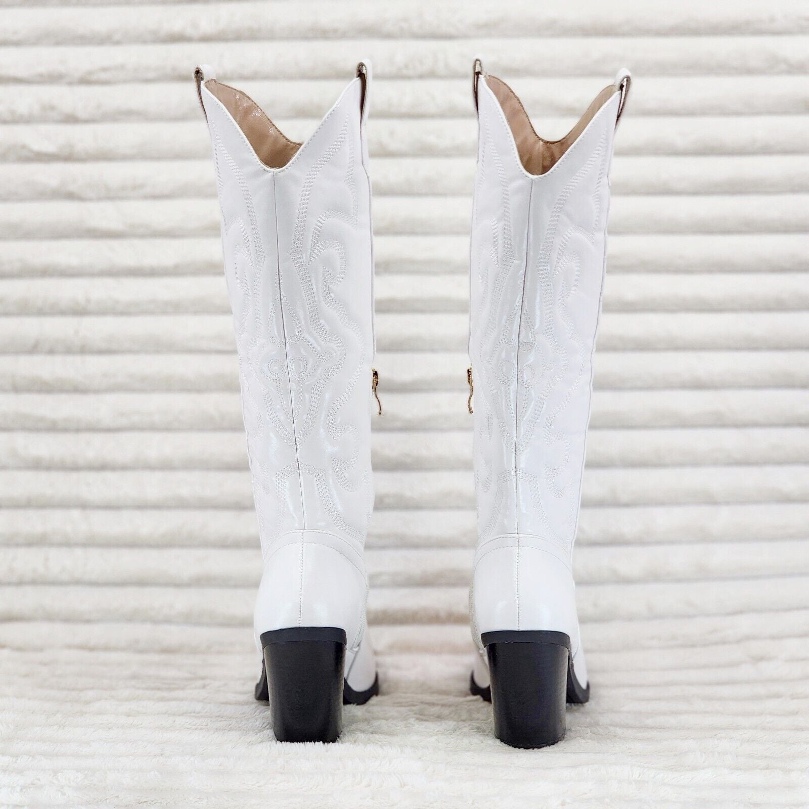 Electric Cowboy Brush Metallic Matte Western Knee High Cowgirl Boots Pearl White - Totally Wicked Footwear