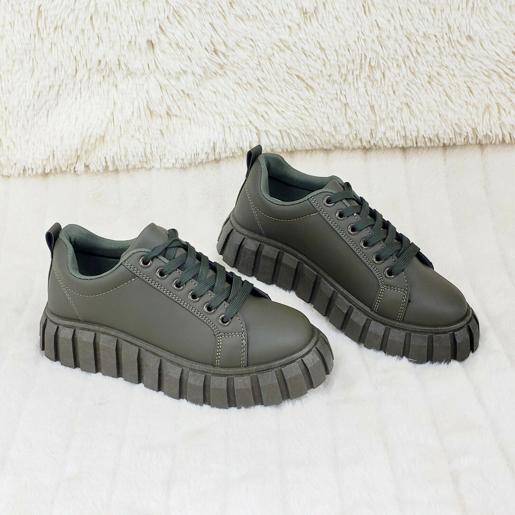 Dream Woman's Olive Green Low Top Chunky sole Sneakers 6-10