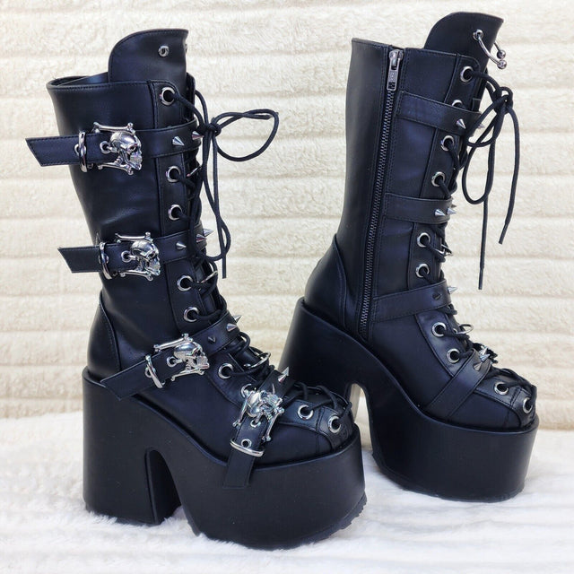 Demonia Camel 115 Stacked Black Matte Platform Goth Punk Calf Boot IN STOCK NY - Totally Wicked Footwear