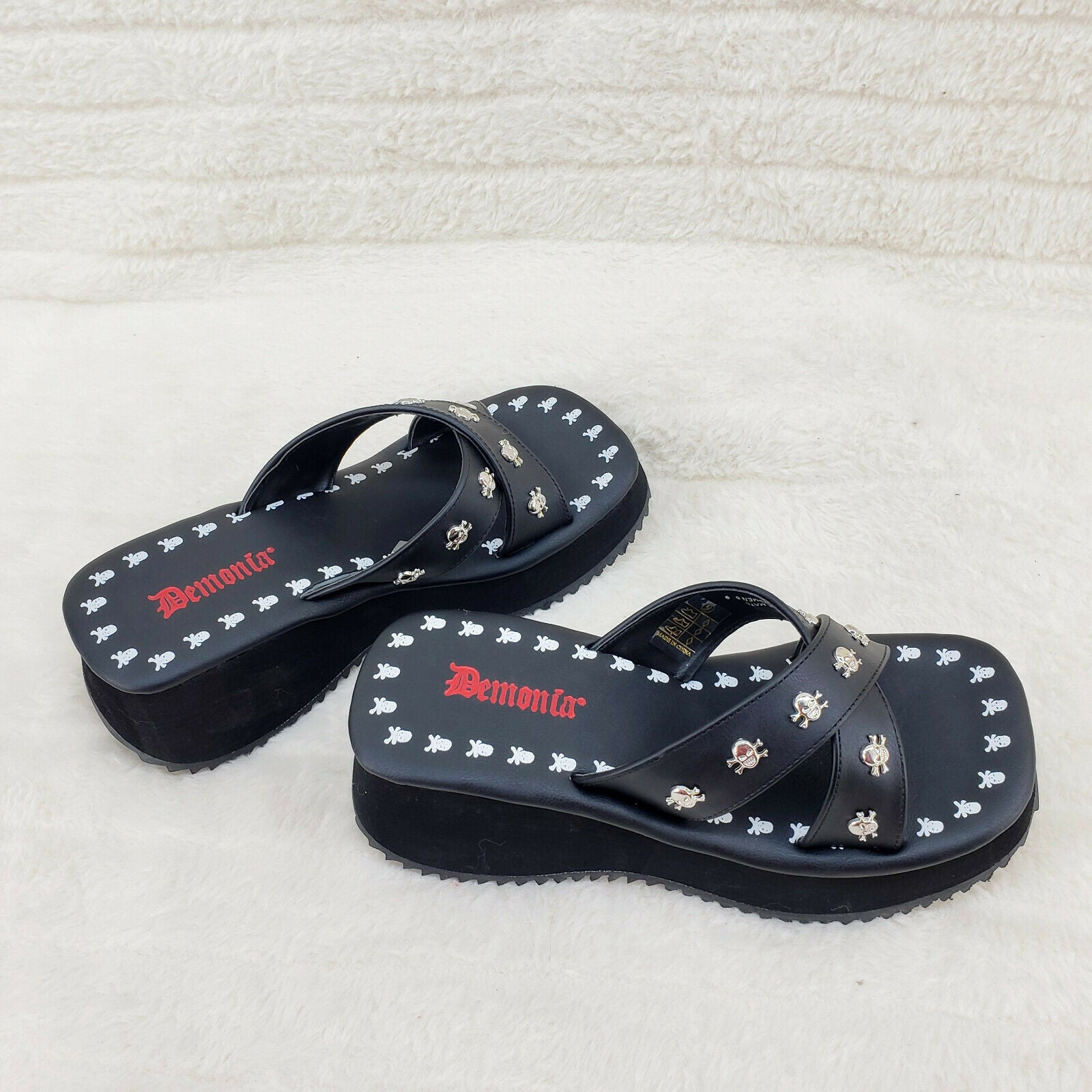 Flip Demonia Goth Slip On Sandals With Skull Studs In House Stock NY 8-12 - Totally Wicked Footwear