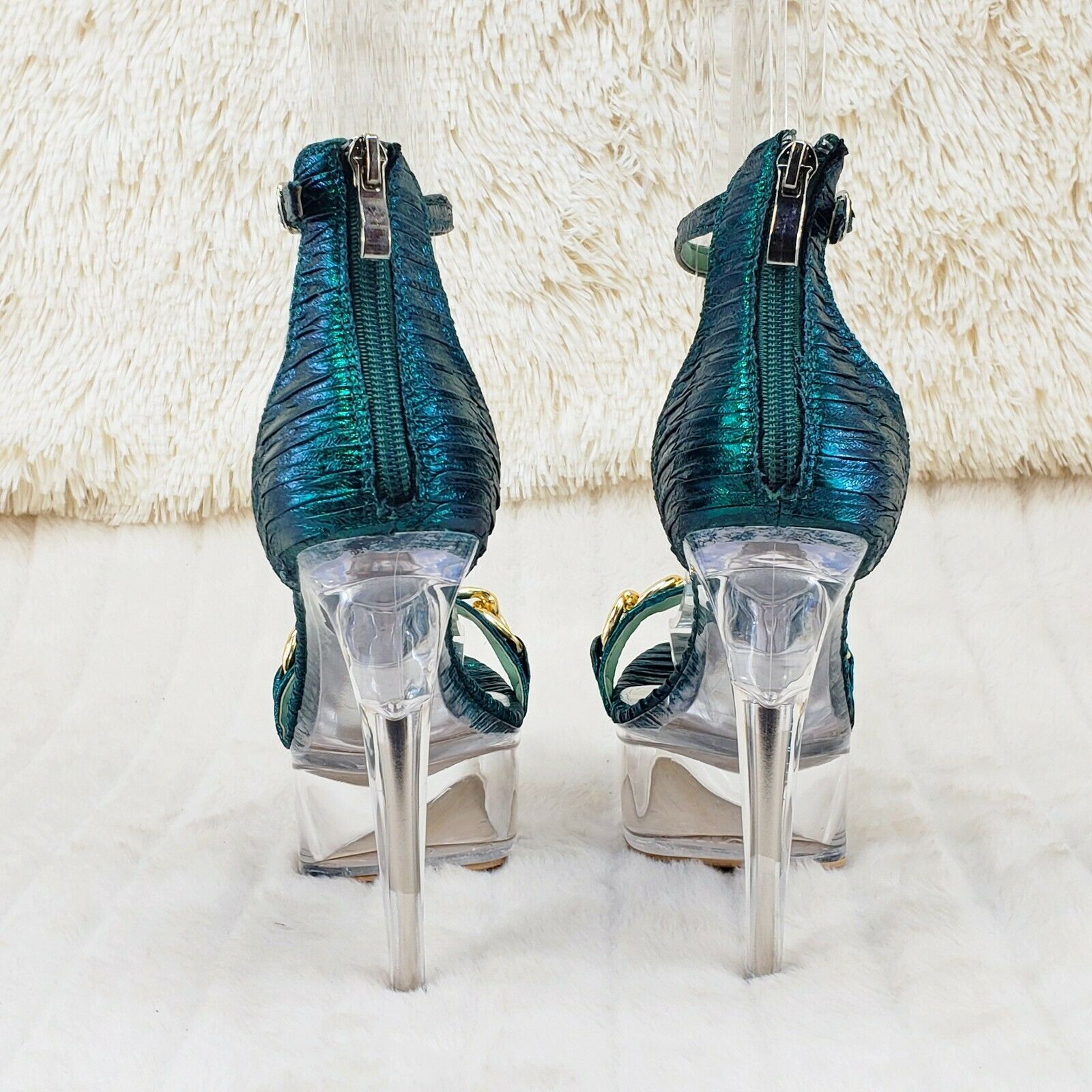 Voltaire Shimmery Green Closed Back Clear Platform High Heels - Totally Wicked Footwear