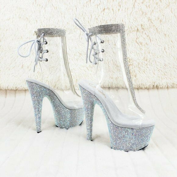 1018C Bejeweled Rhinestone Platform & Trim Ankle Boots High Heels Shoes Shooties - Totally Wicked Footwear