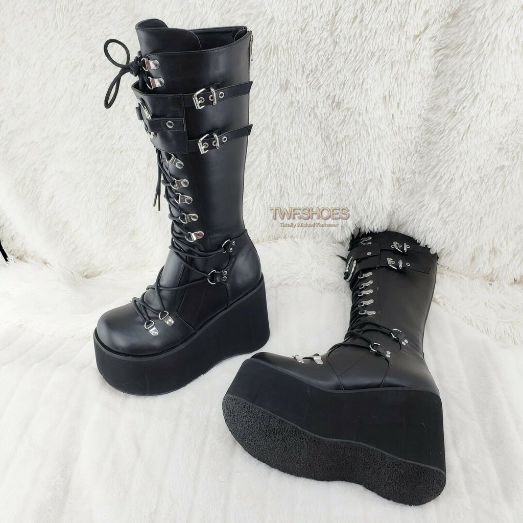 Kera 200 Black Shin Shield Knee Boot 4.5" Platform Goth Punk Rock Size 6-11 NY - Totally Wicked Footwear