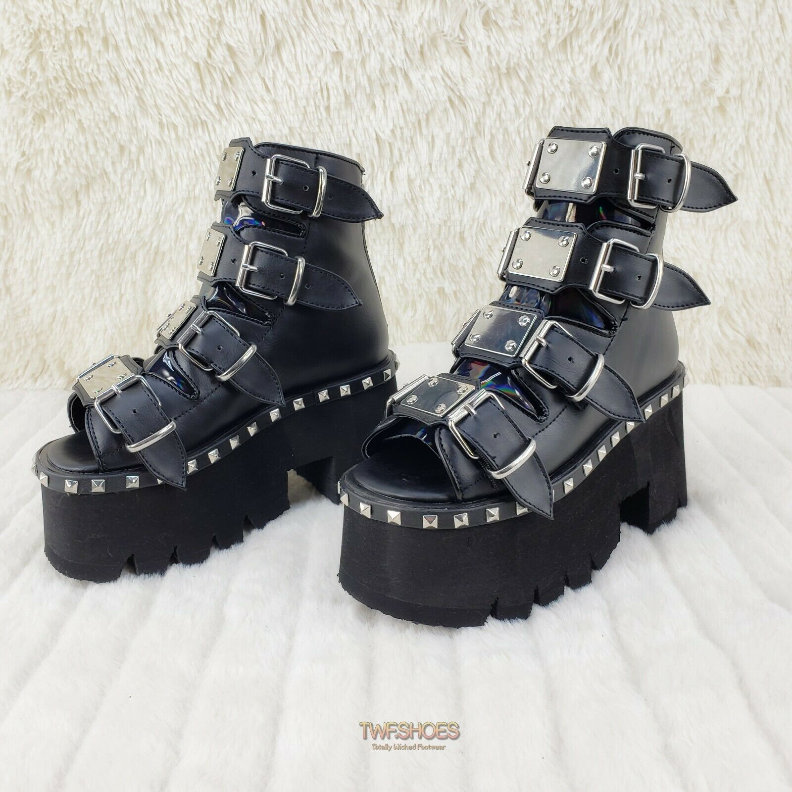 Demonia Ashes 70 Black 3.5" Platform Heel Goth Punk Sandal Boots NY - Totally Wicked Footwear