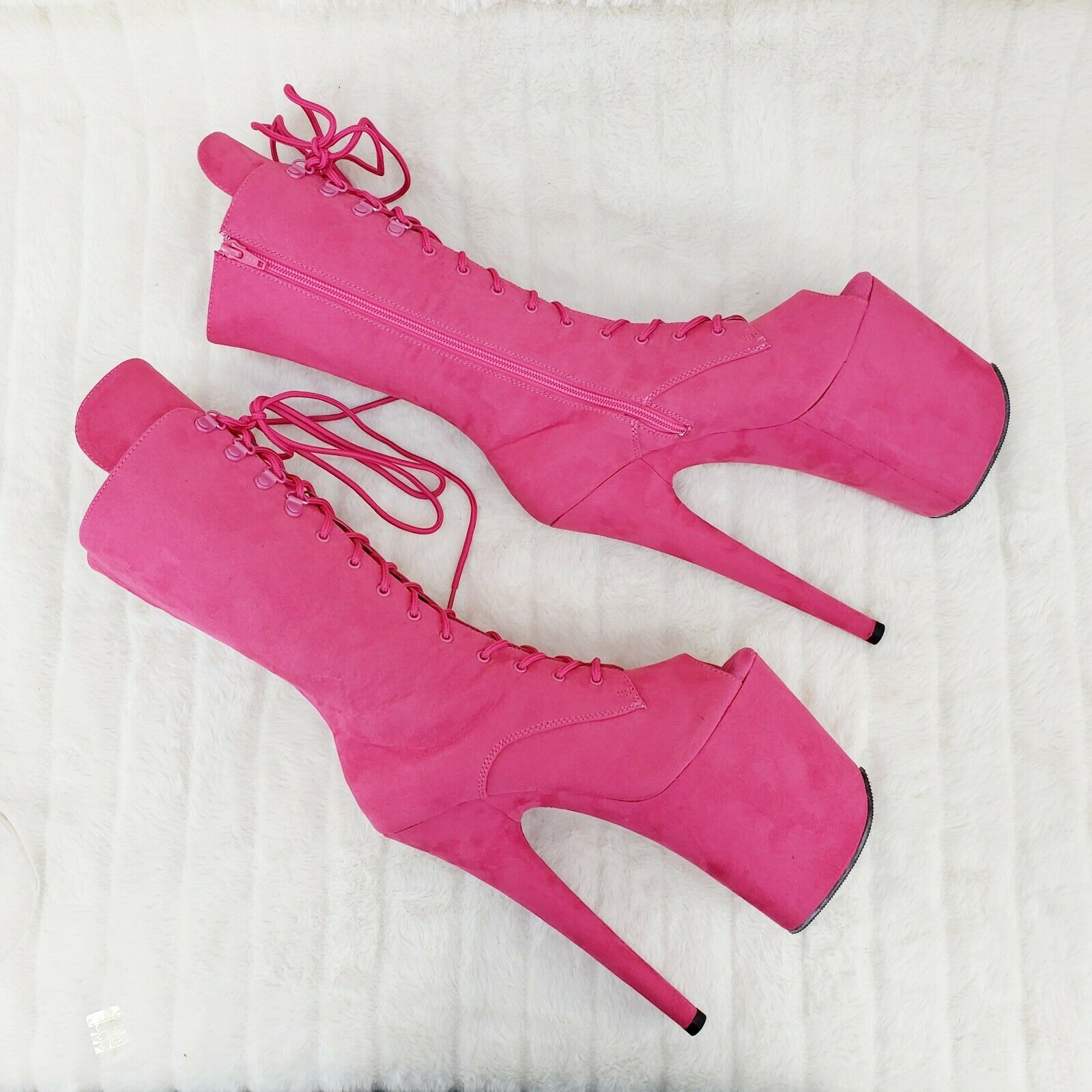 Flamingo 1051FS Hot Pink V Suede 8" Heel Platform Mid Calf Boots US Sizes NY - Totally Wicked Footwear