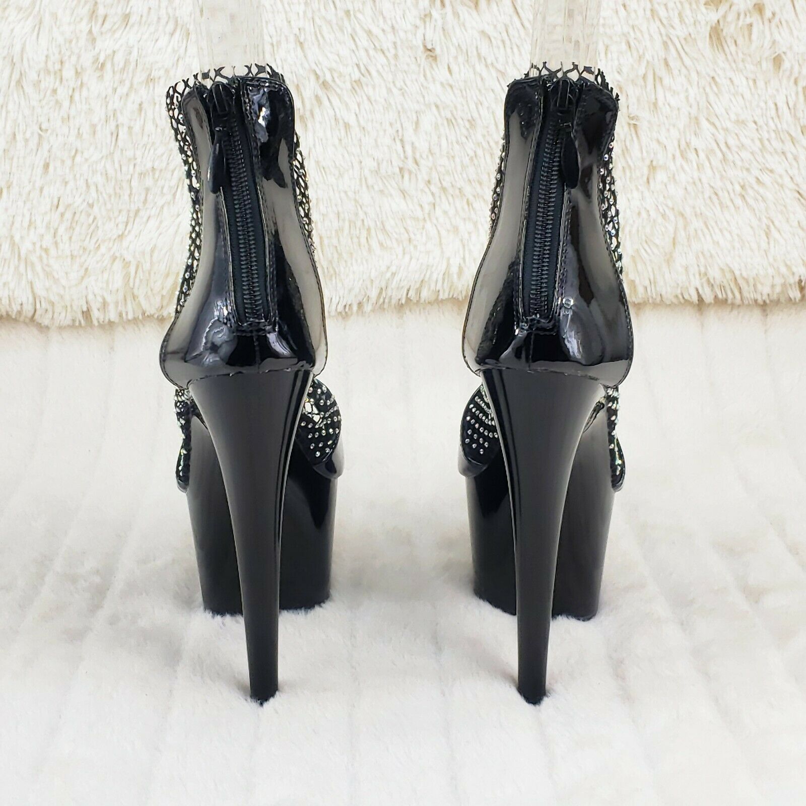 Adore 765RM Black Patent Rhinestone Mesh Platform Sandals 7" High Heel Shoes NY - Totally Wicked Footwear