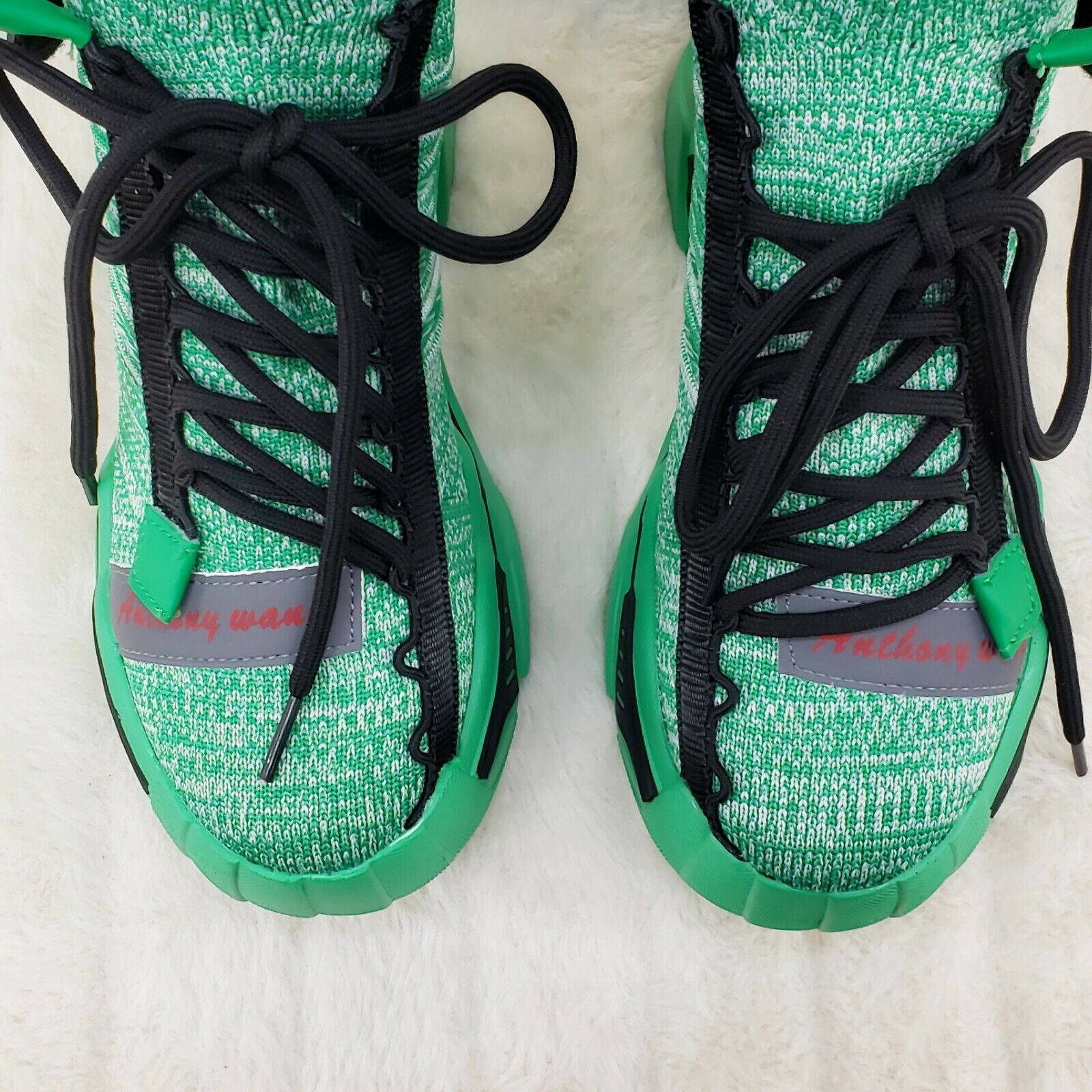 Wang Damson Pull On Knit Platform Sneaker Boots 4" Hidden Wedge Green Knit - Totally Wicked Footwear