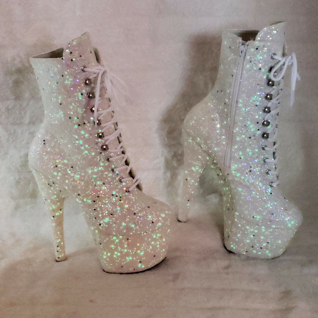 Adore 1020GDLG White UV Glitter Platform Ankle Boots 7" High Heels IN HOUSE - Totally Wicked Footwear