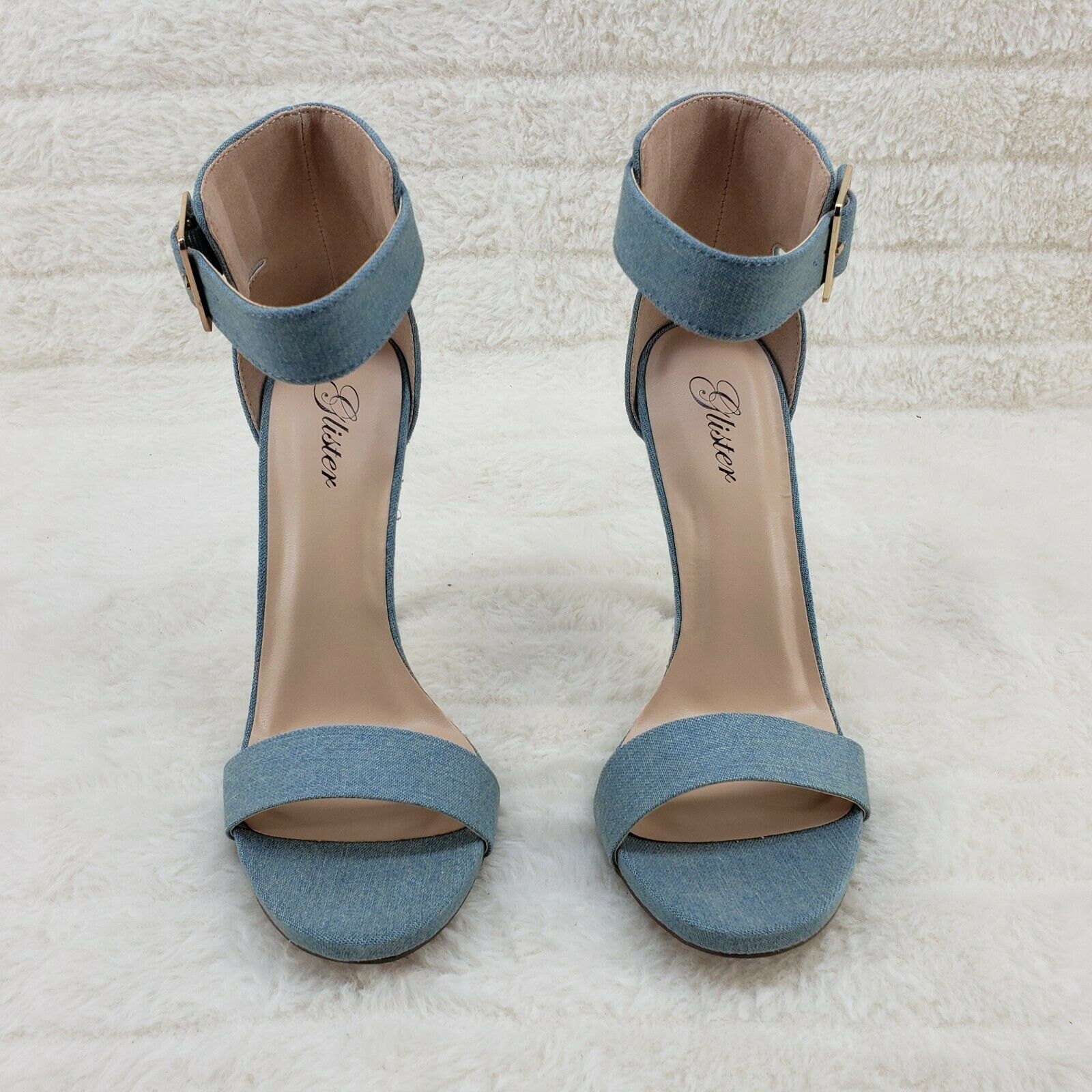 Sexy Light Blue Denim Ankle Strap 4.5" High Heel Shoes Heels Glister - Totally Wicked Footwear