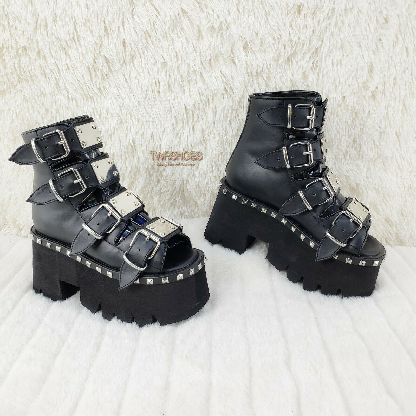 Demonia Ashes 70 Black 3.5" Platform Heel Goth Punk Sandal Boots NY - Totally Wicked Footwear