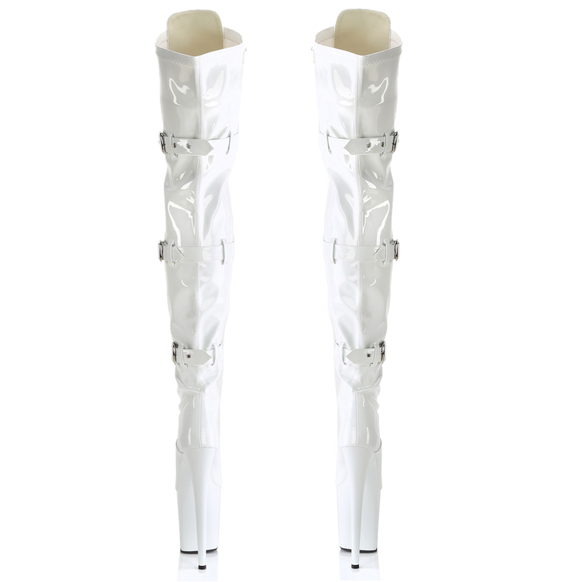 Flamingo 3028 Triple Buckle Thigh High Platform Torment Boot White Patent NY - Totally Wicked Footwear
